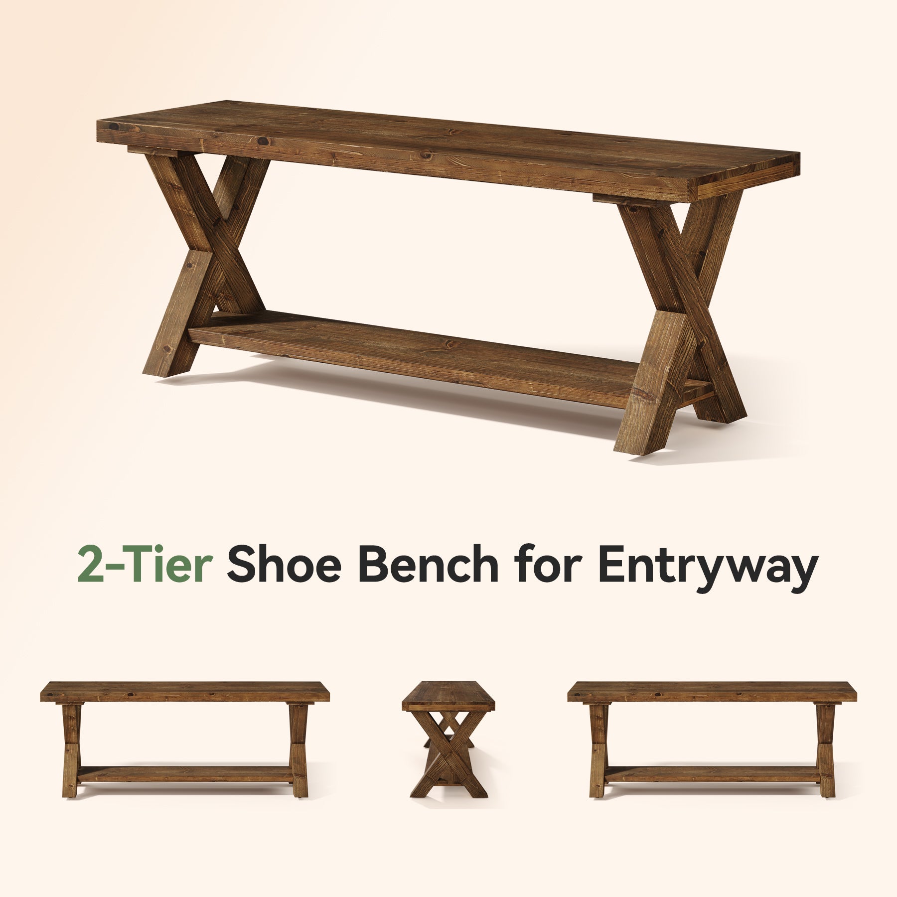 Tribesigns Panca porta scarpe in legno massello da 110 cm, Panca da ingresso in stile country