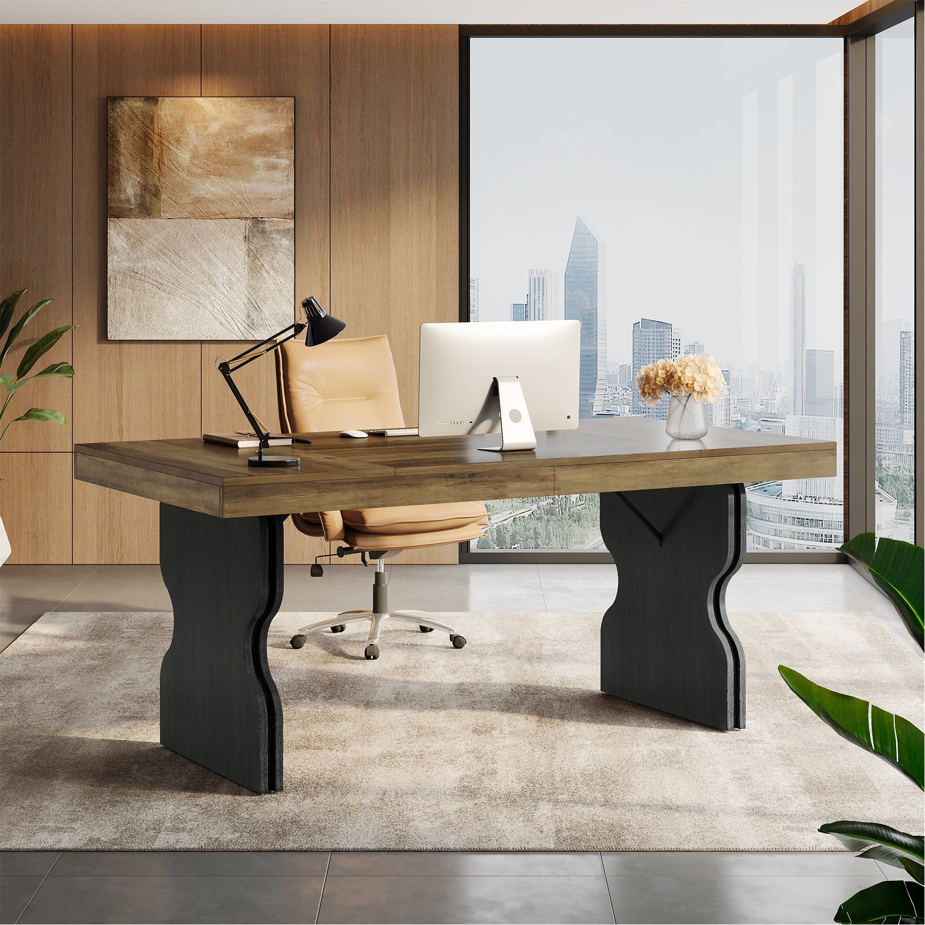 Tribesigns Scrivania Executive da 160 cm, tavolo da ufficio con gambe a clessidra