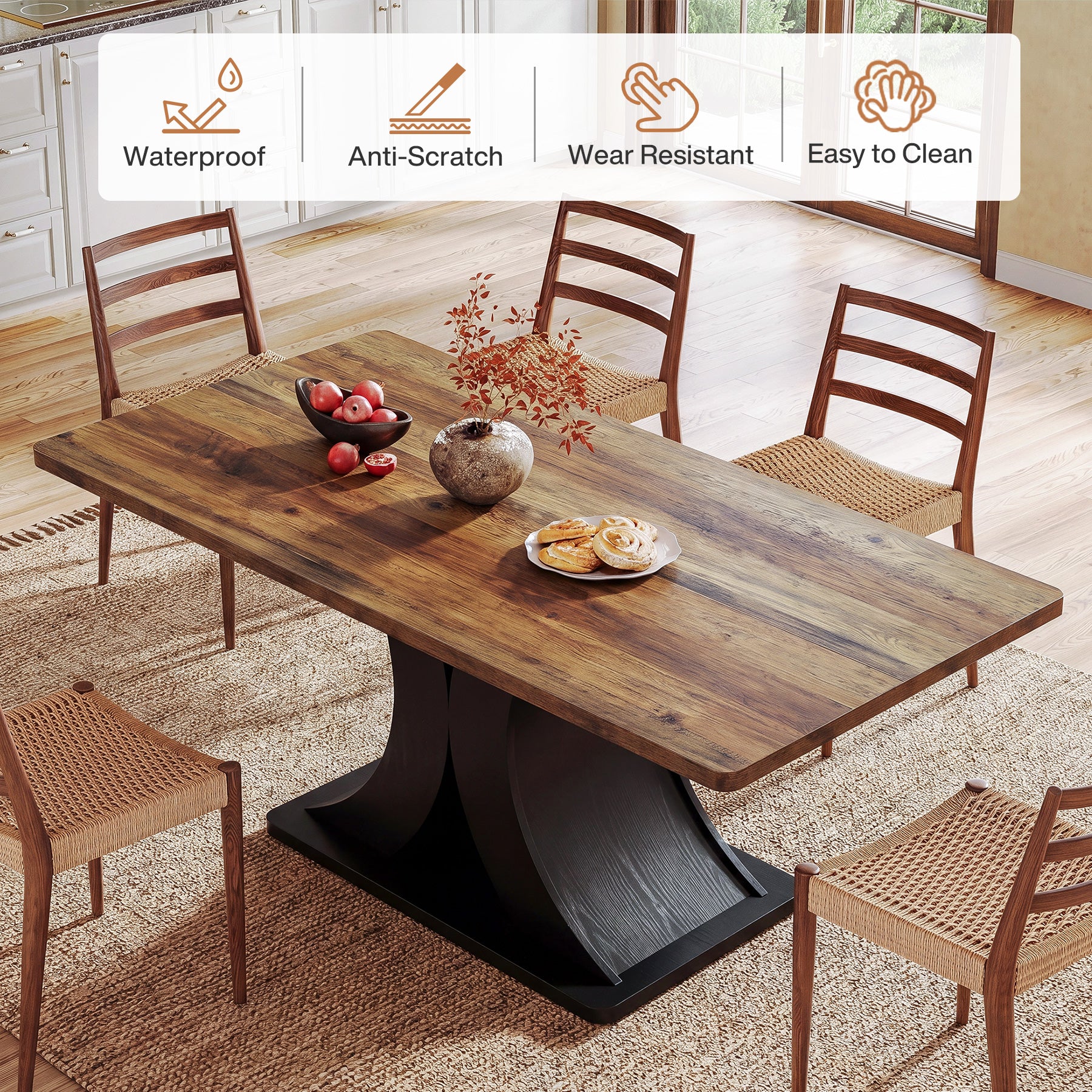 Tribesigns Tavolo da pranzo da 140 cm per 4-6 persone, tavolo da cucina rettangolare in stile rustico