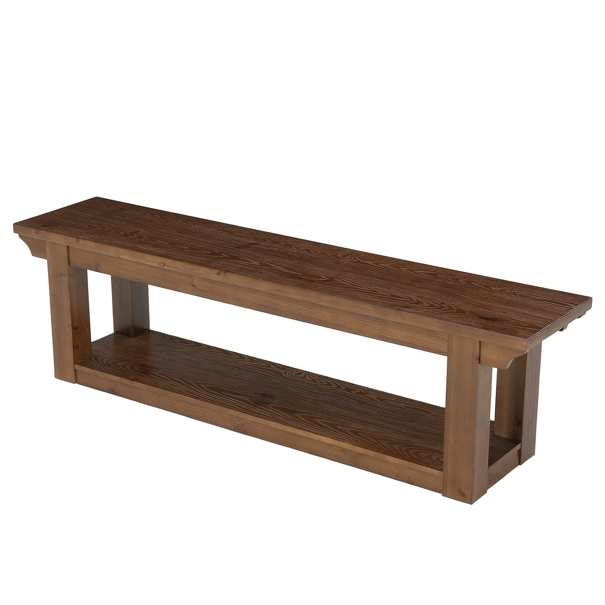 Panca Country in Legno Massello a 2 Ripiani Portascarpe, 160 cm, per Ingresso