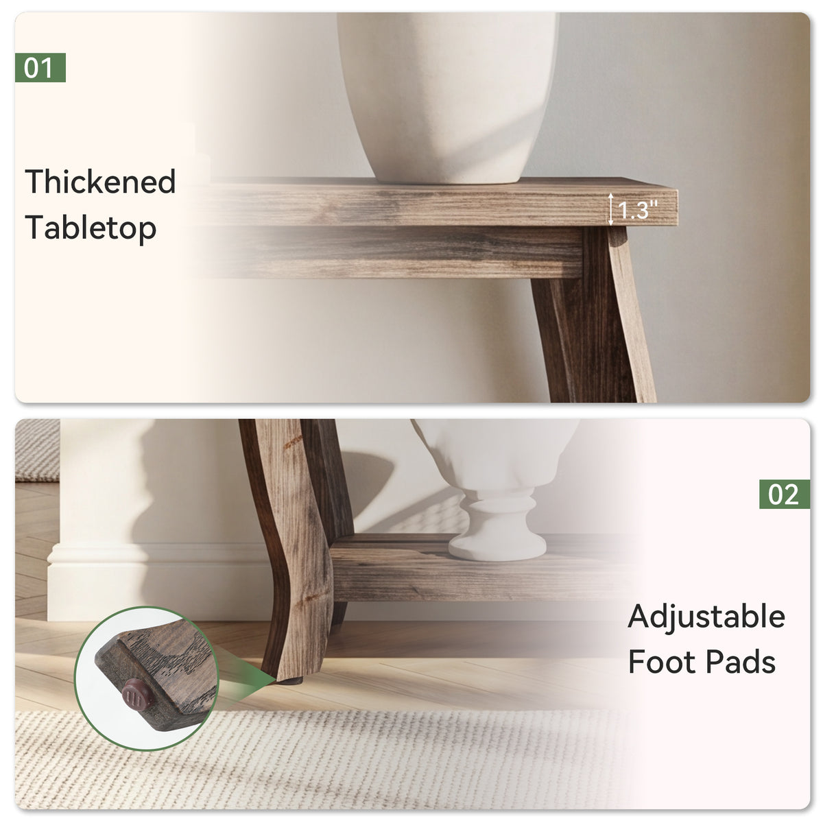 Consolle Country in Legno Massello con Gambe Curve e Ripiano, 105 cm, per Ingresso