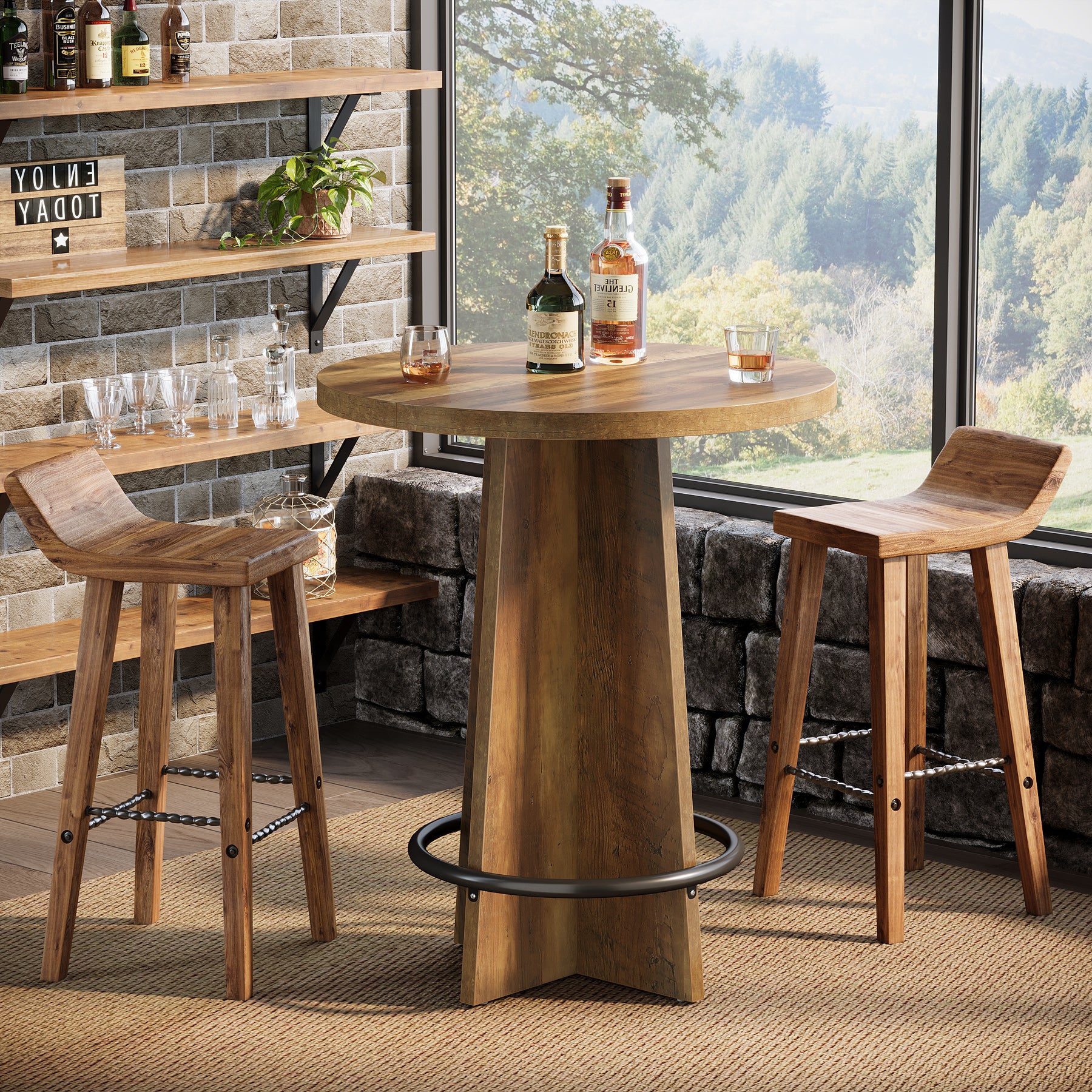 Tribesigns Tavolo rotondo da bar, 95 cm Tavolino da Cocktail in legno