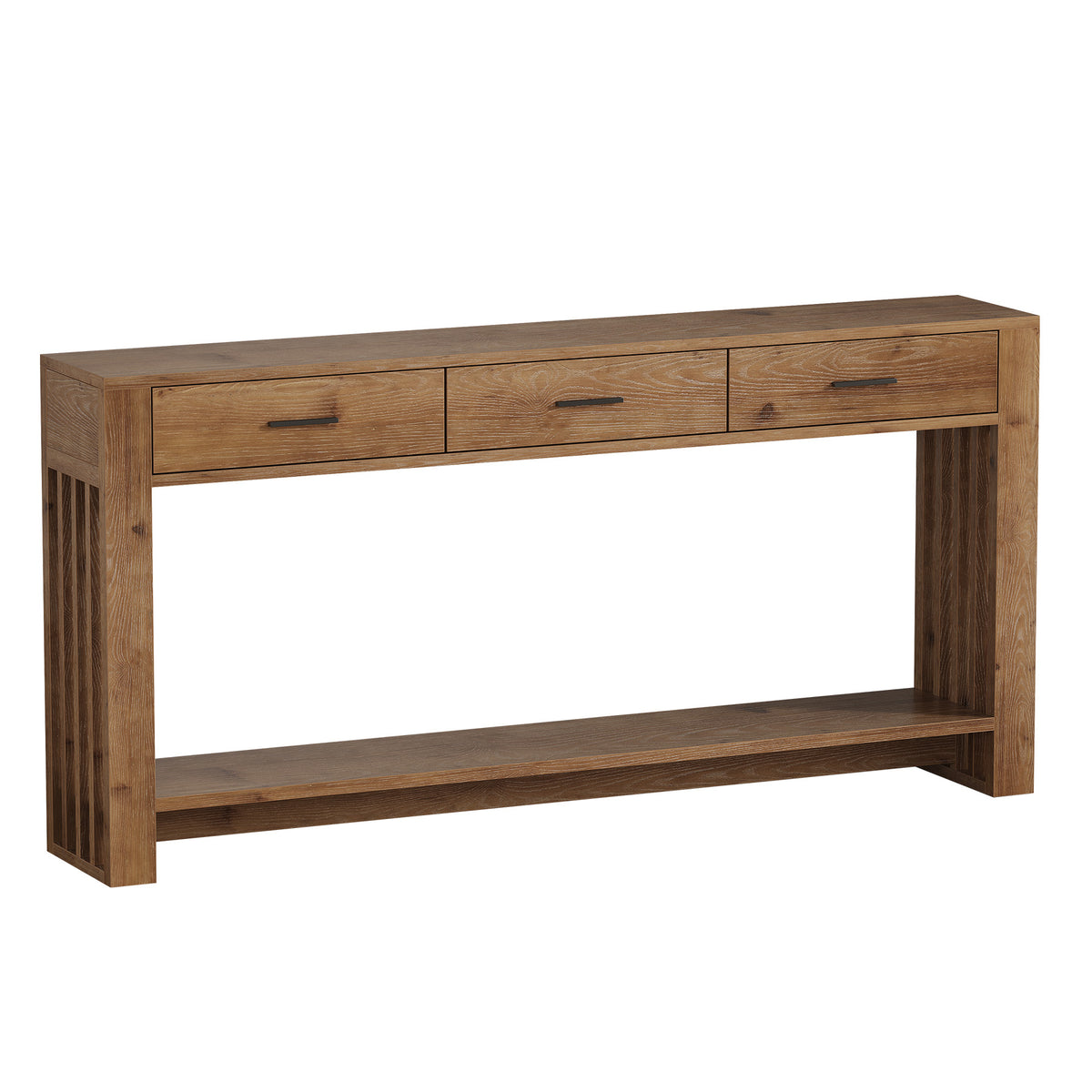 Consolle Stretta Country in Legno Massello con 3 Cassetti e 2 Ripiani, 160 cm