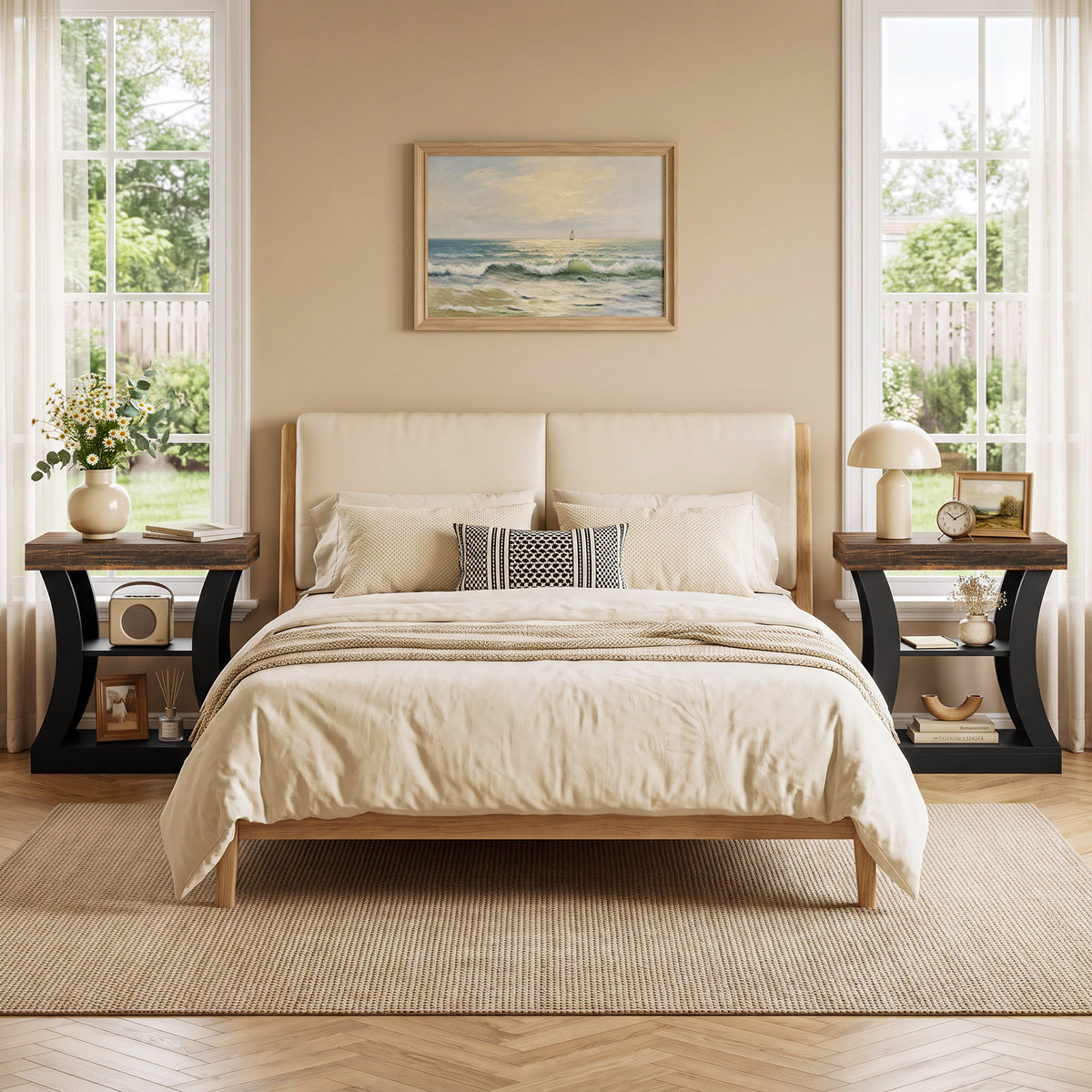Comodino Moderno a 3 Ripiani, 60 cm, per Camera da Letto