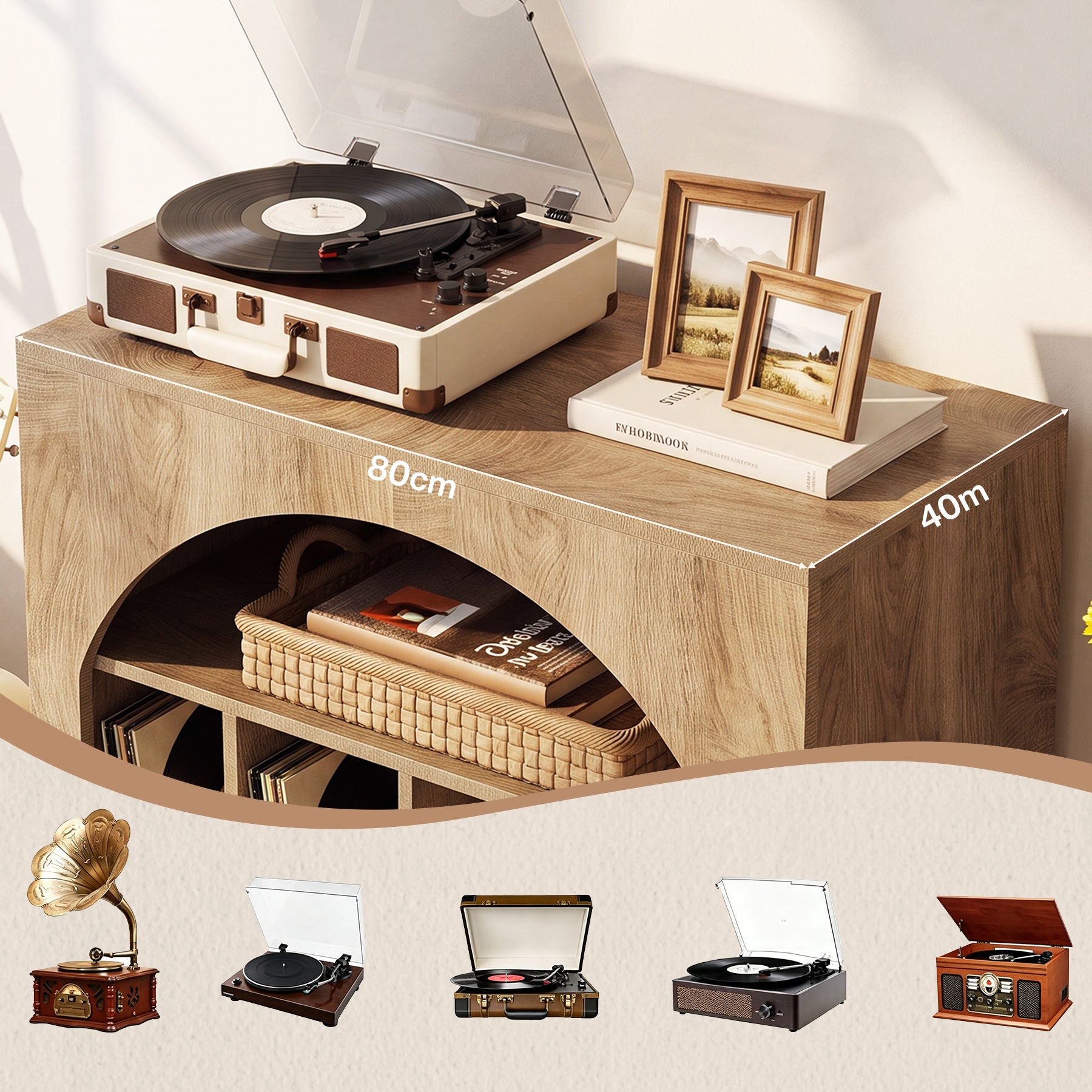 Tribesigns Supporto per giradischi, mobiletto porta dischi in vinile con ripiano integrato