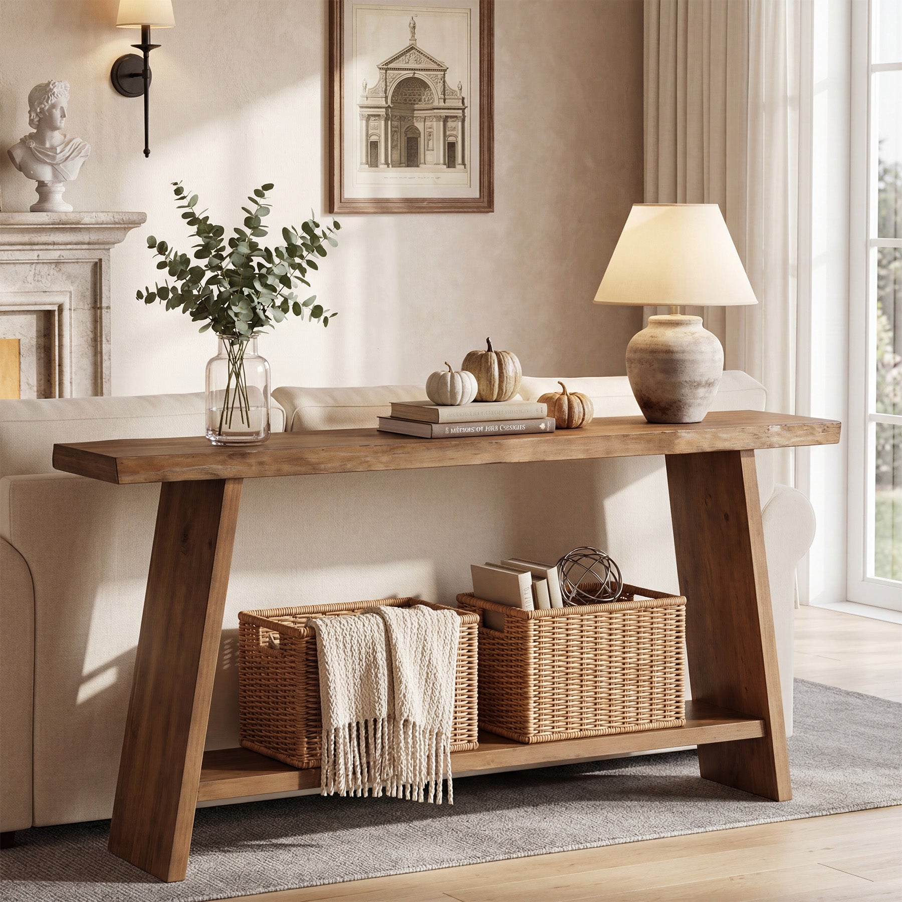 Tribesigns Consolle in legno massello da 160 cm con ripiano, tavolo stretto in stile rustico per ingresso e corridoio