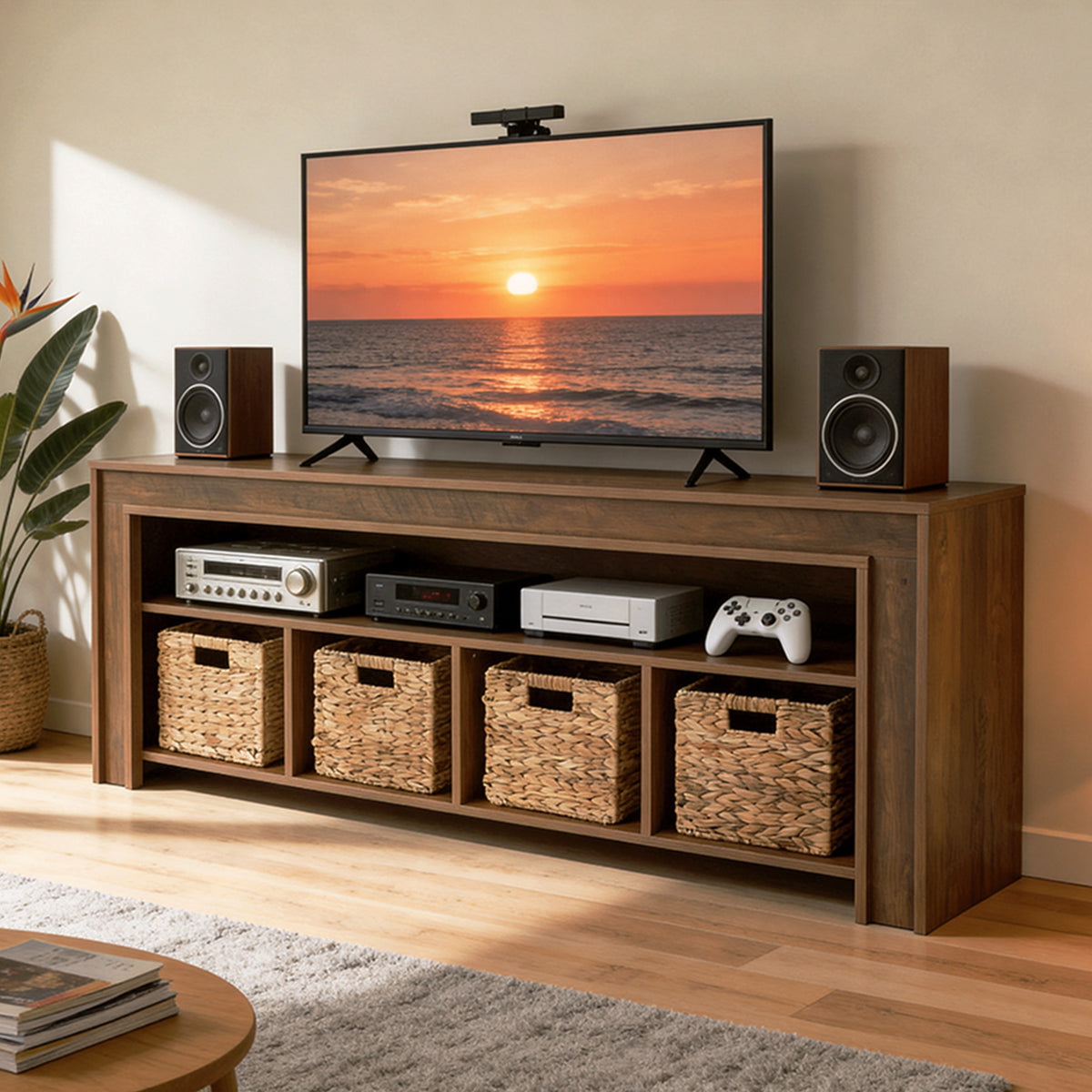Mobile TV Country con Ceste e Ripiani Aperti, 160 cm, per TV fino a 70"