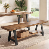 Panca da Pranzo in Legno Massello con Bordo Vivo e Struttura in Metallo, 140 cm 3