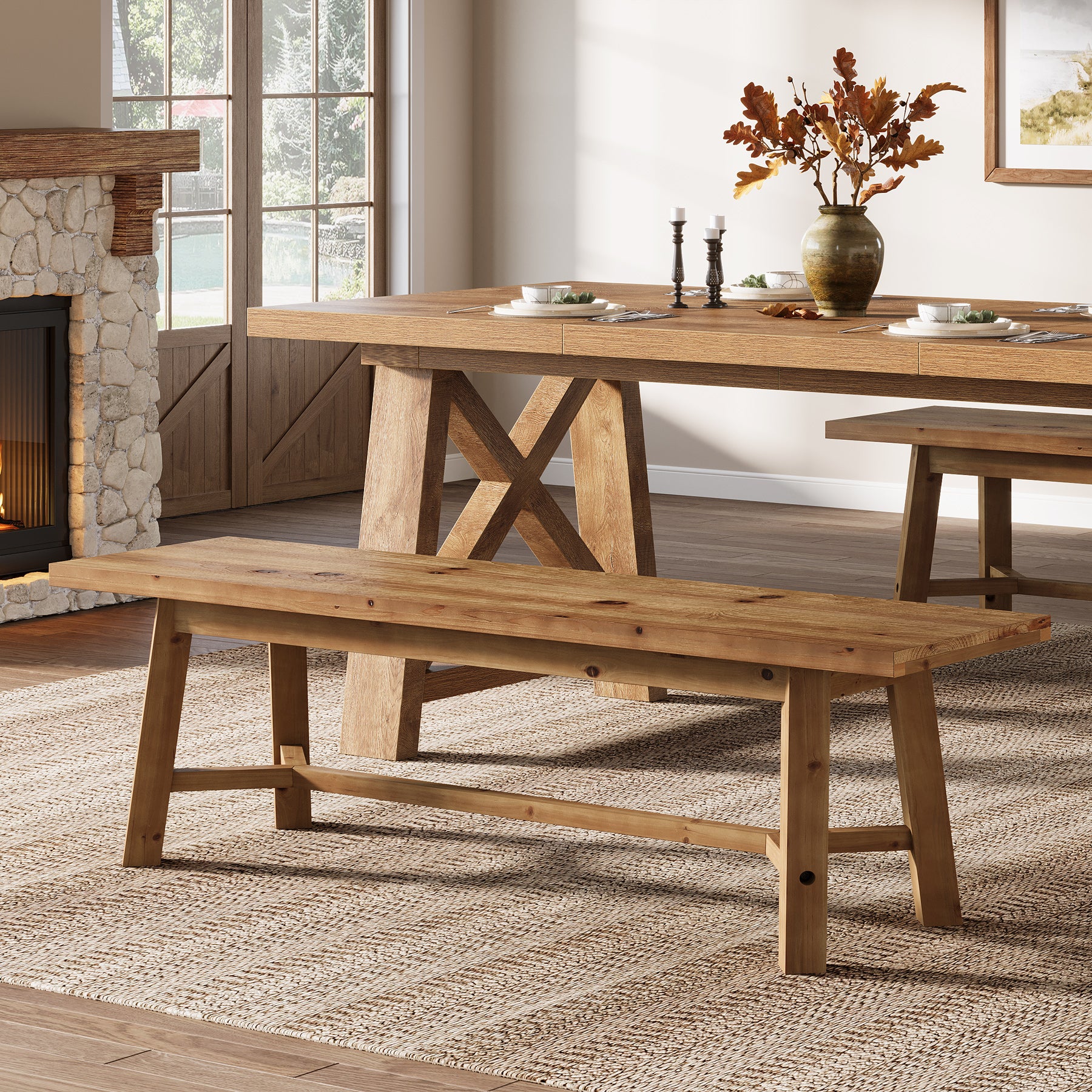 Tribesigns Panca da pranzo rustica in legno massello, 140 cm, lunga panca da cucina