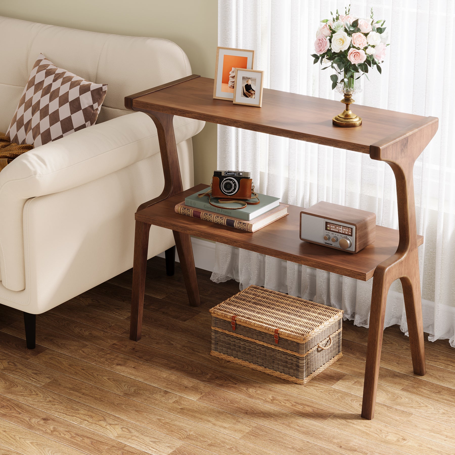 Tribesigns Tavolino stretto, tavolino sottile a 2 ripiani con ripiano portaoggetti