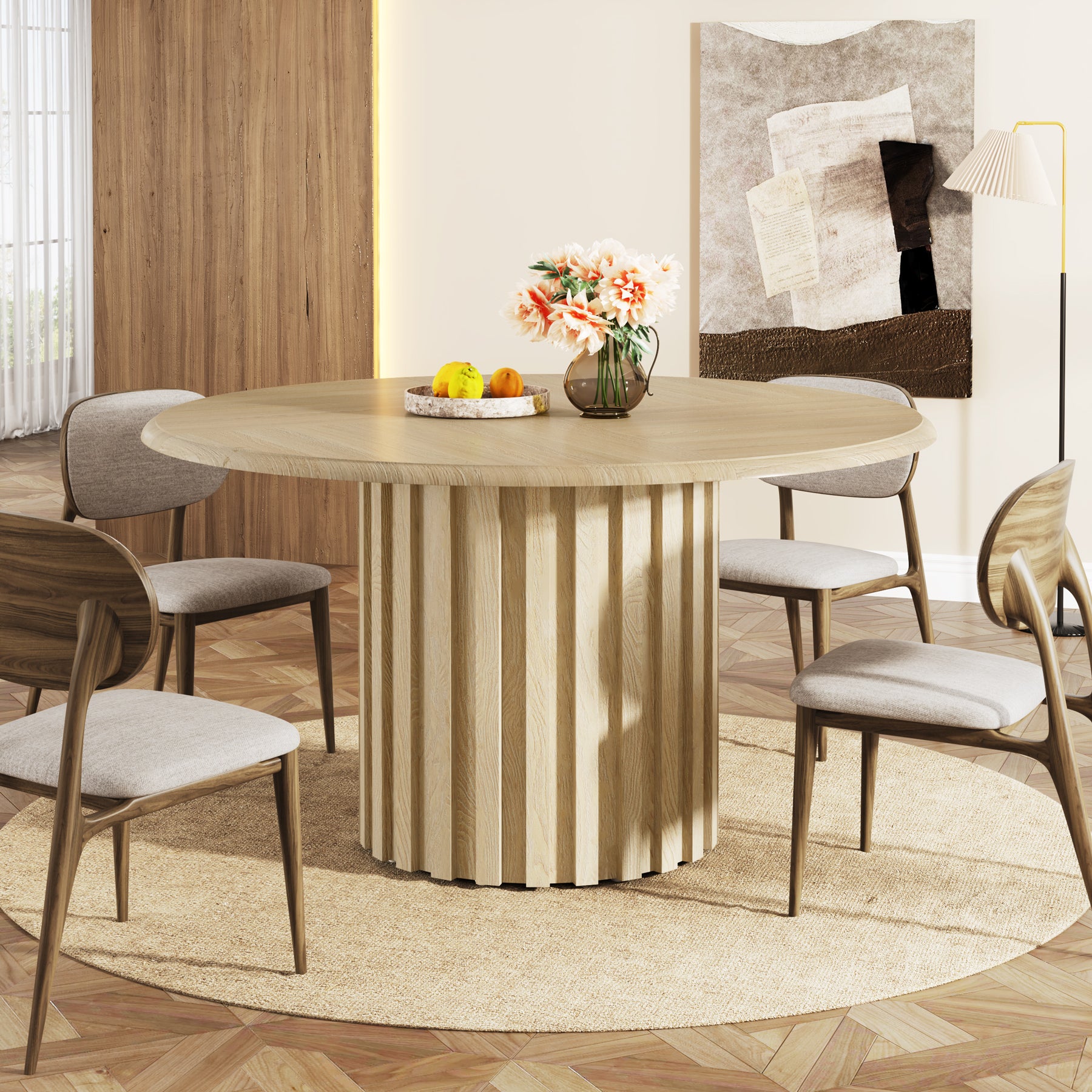 Tavolo Da Pranzo Rotondo 4 Persone In Legno E Gamba A Tulipano Nera - DALIA | ID Market - Foto 3