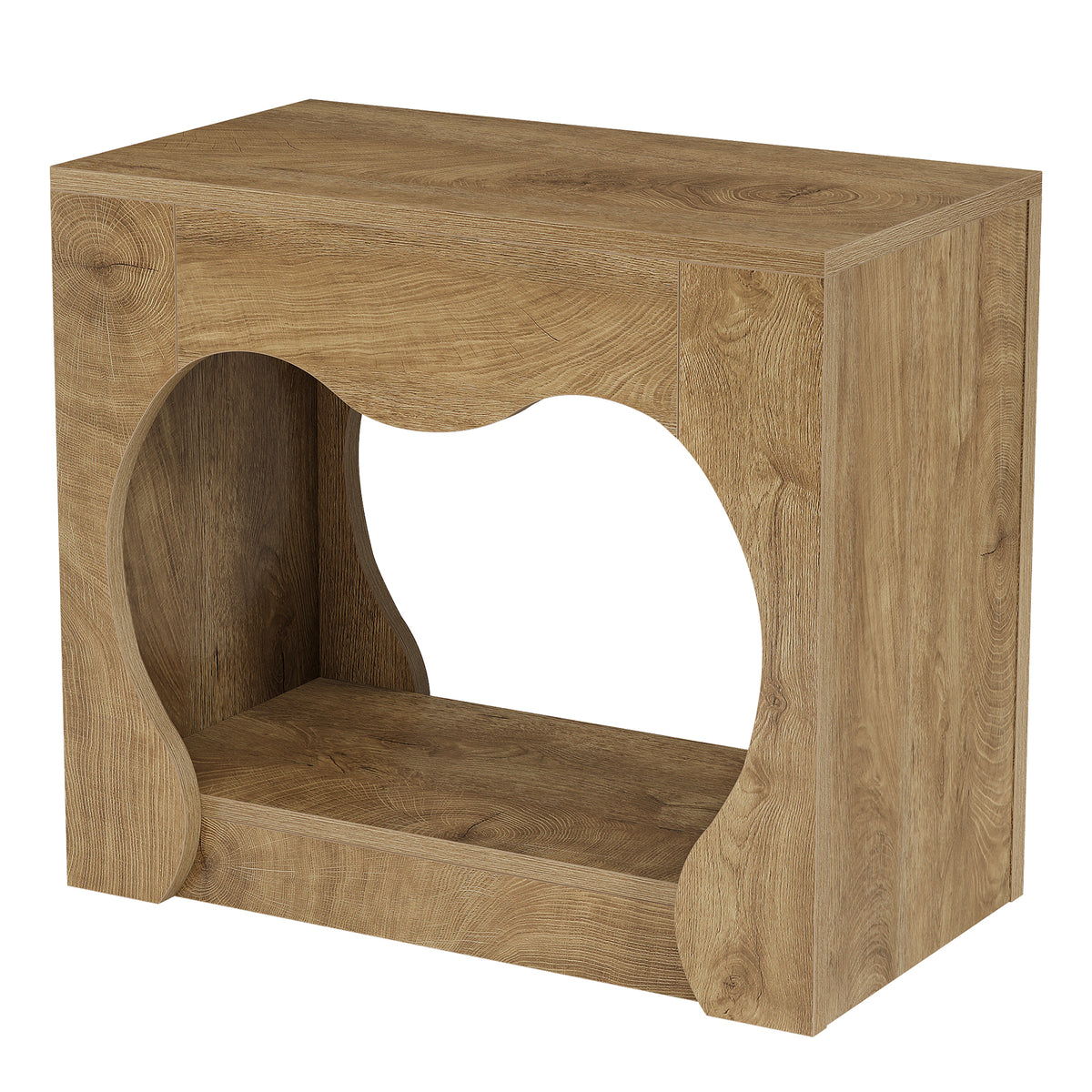 Tavolino Laterale Country a 2 Ripiani con Design Traforato Curvato, 70 cm