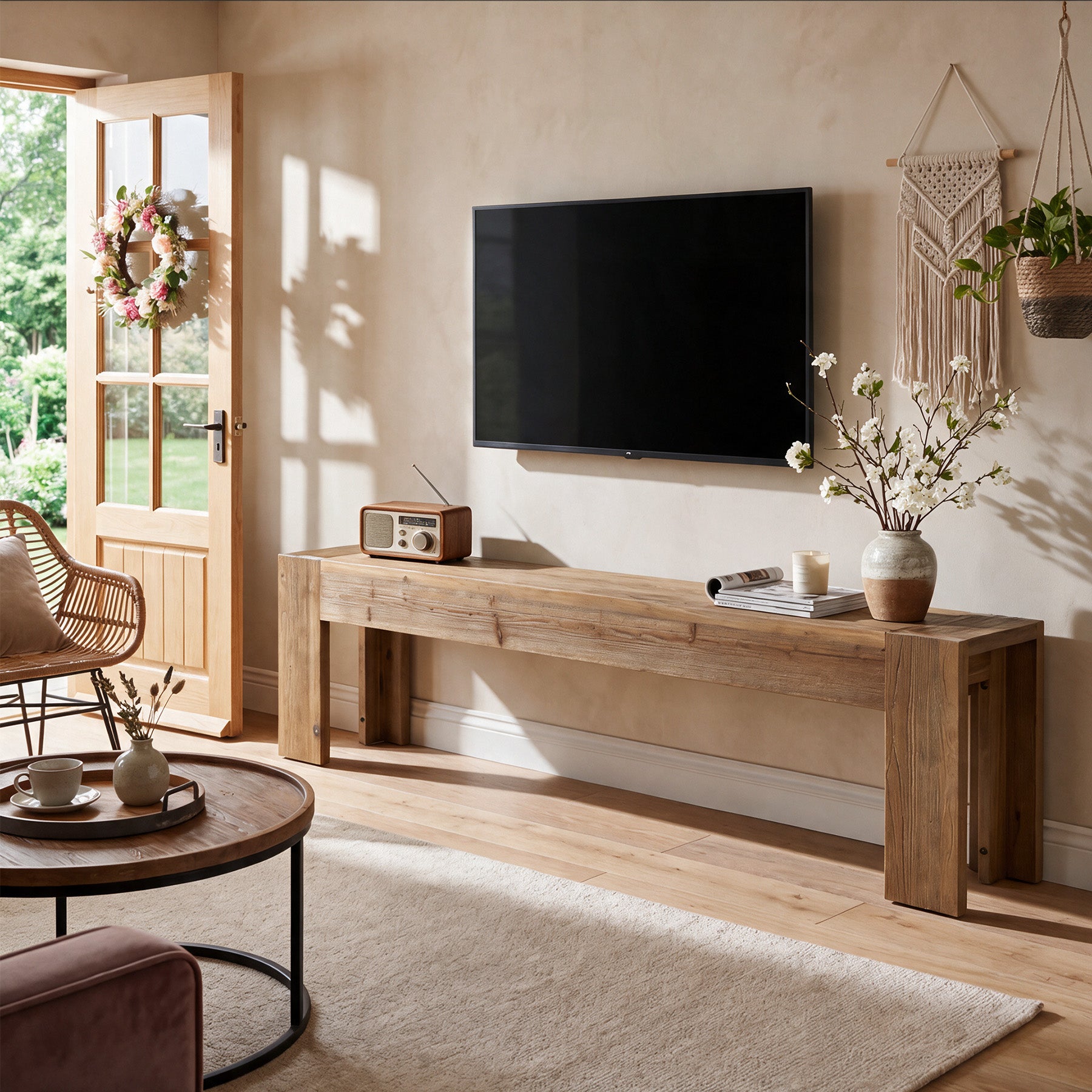 Mobile TV Country in Legno Massello, 180 cm, per Soggiorno