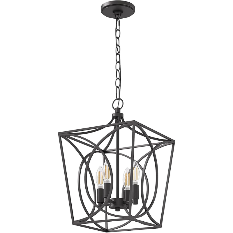 Tribesigns Lampadario industriale, lampada a sospensione geometrica con 4 lampadine E14, altezza regolabile