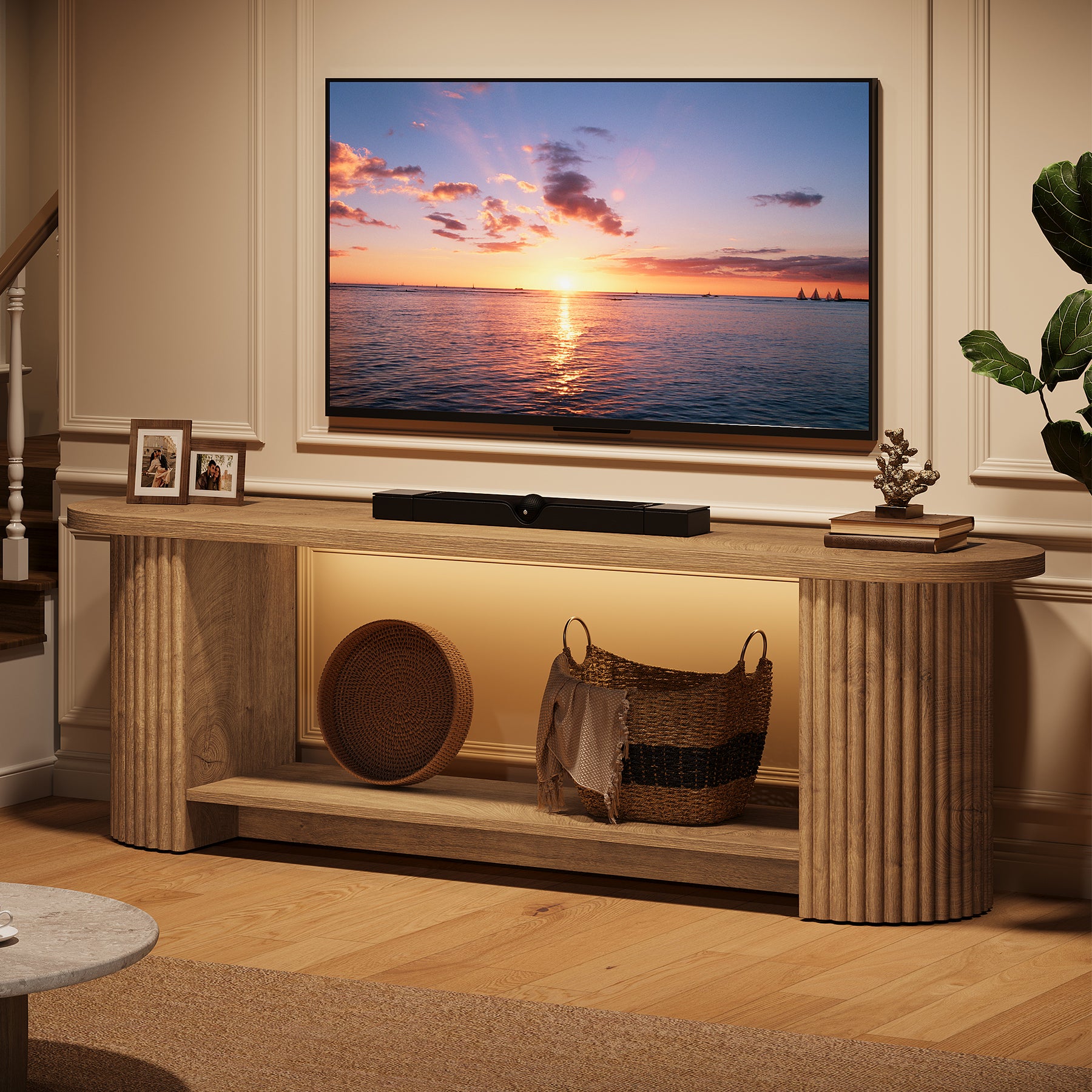 Tribesigns Mobile TV da 160 cm con design a coste, mobile multimediale rustico per soggiorno