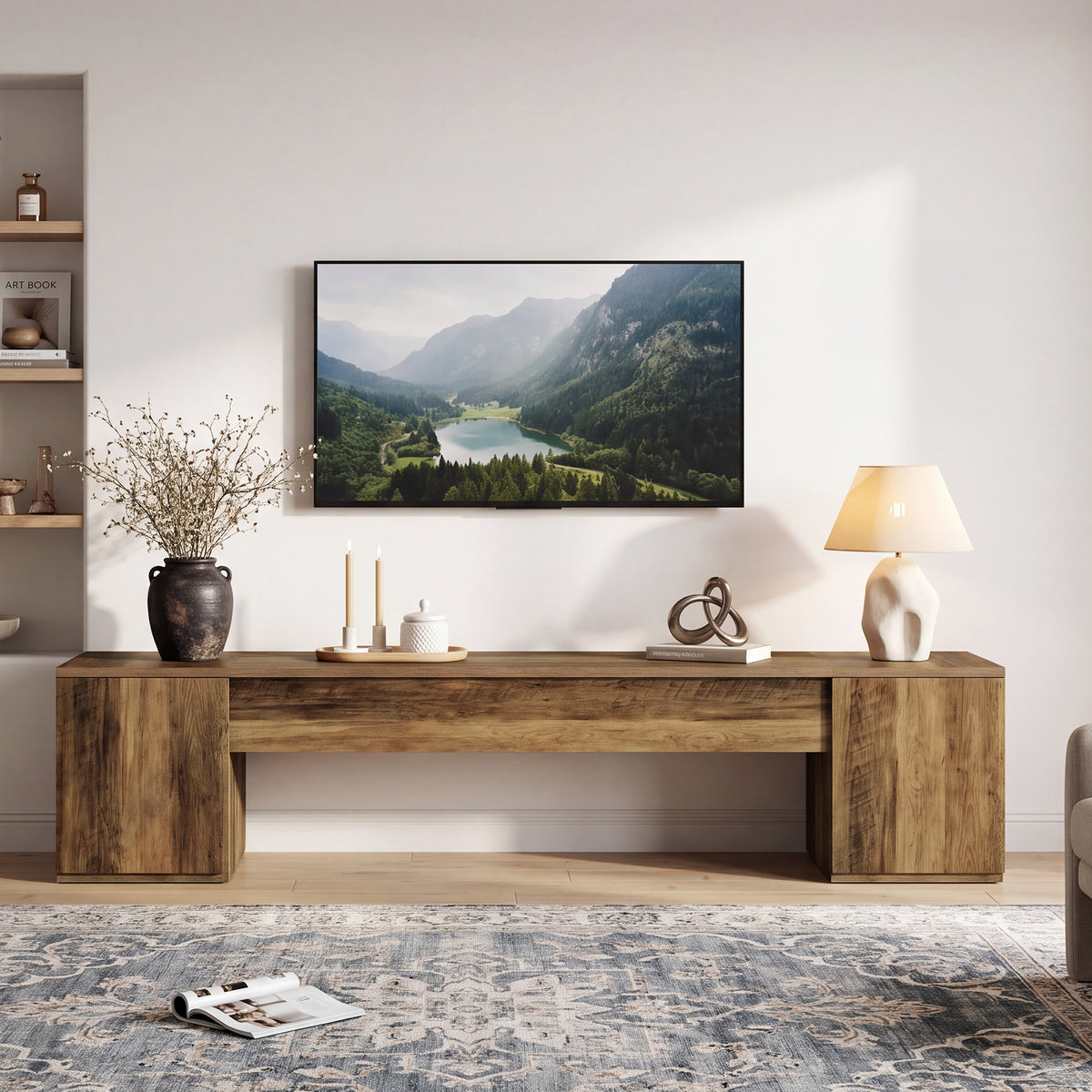 Mobile TV con 2 Vani Contenitori Chiusi, 221 cm, per TV fino a 95"
