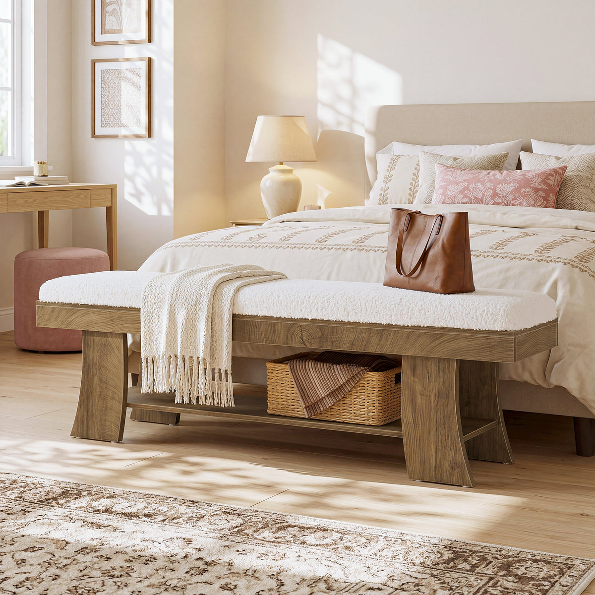 Panca Imbottita con Ripiano Portascarpe, 150 cm, per Ingresso e Corridoio