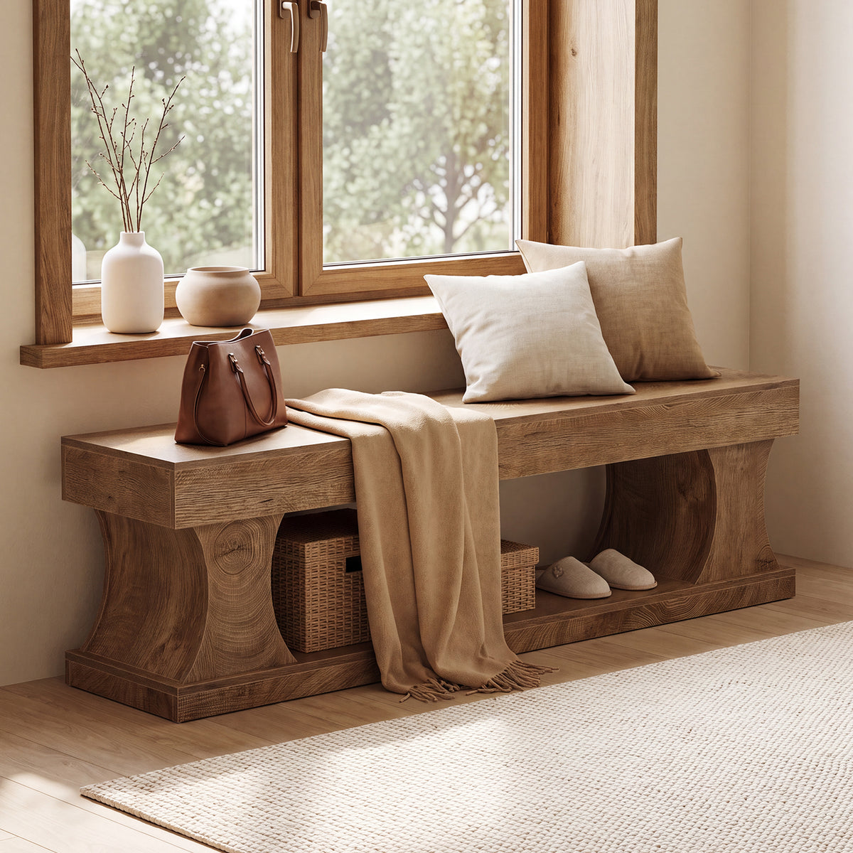 Panca Portascarpe in MDF con Seduta, 160 cm, per Ingresso