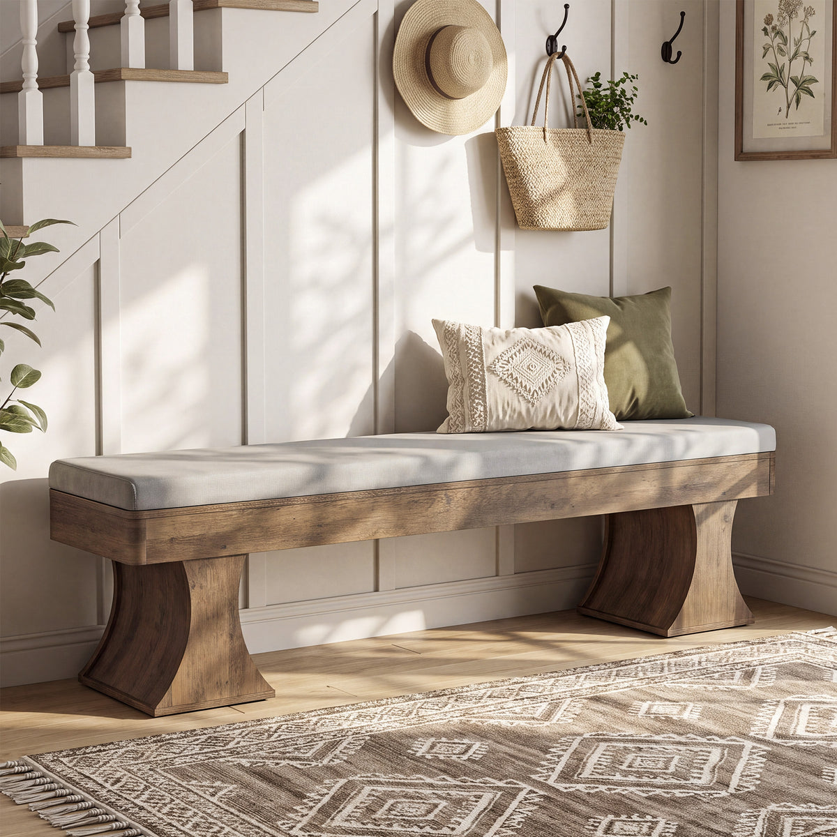 Panca Country con Cuscino, 161 cm, per Ingresso e Cucina