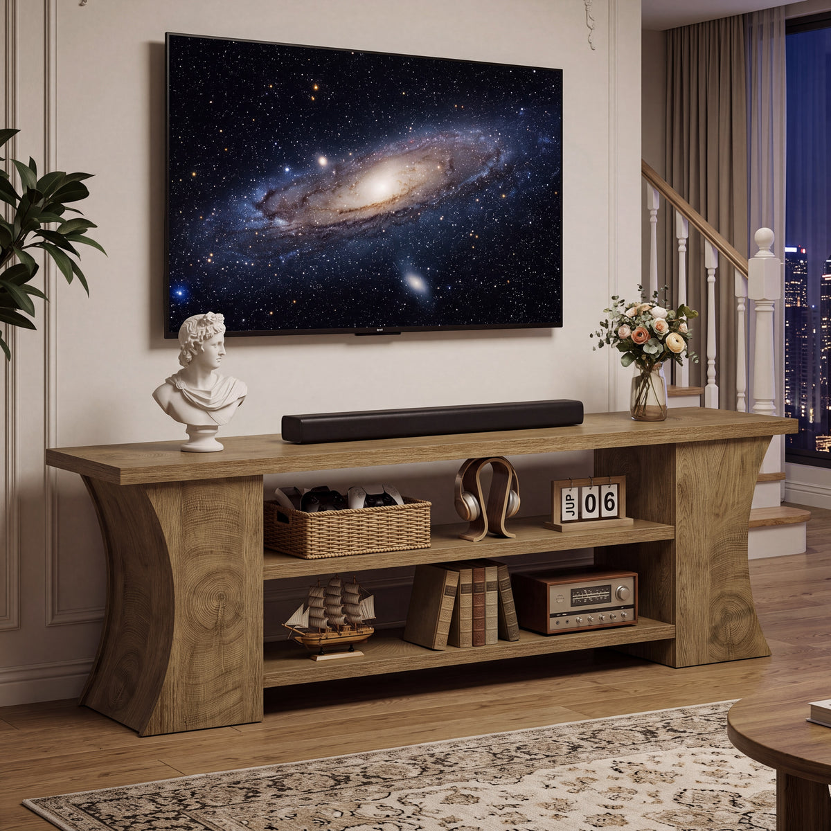 Mobile TV a 3 Ripiani con Gambe Curve, 160 cm, per TV fino a 75"