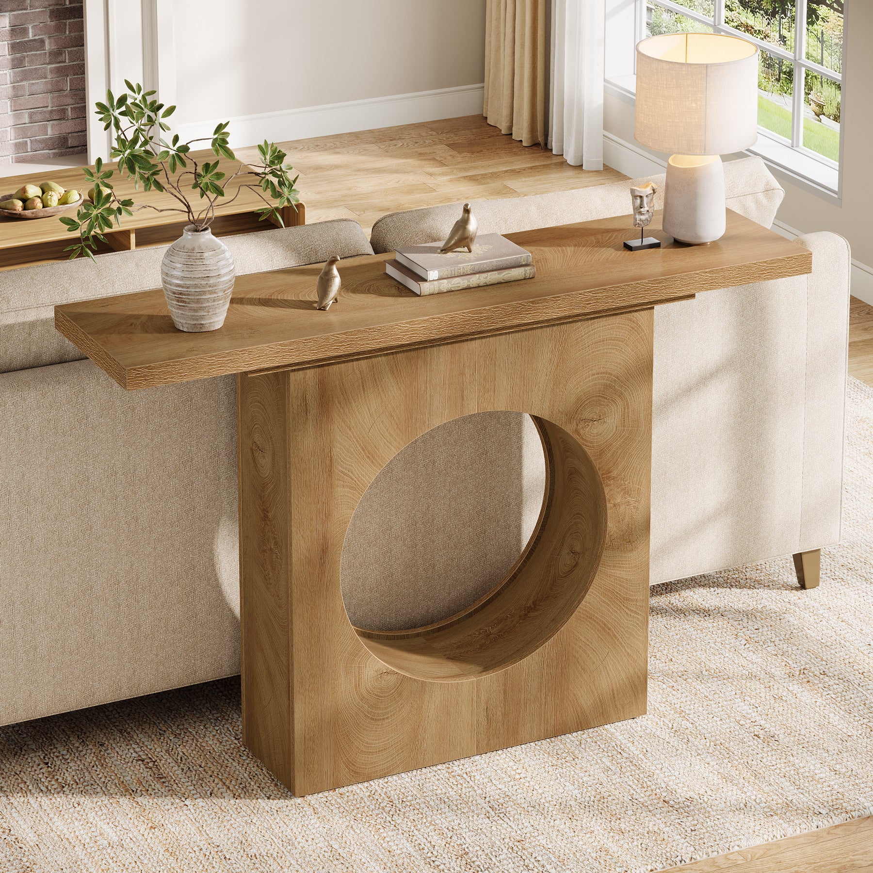 Tribesigns Tavolo consolle, Tavolo da ingresso da 105 cm con design a foro rotondo