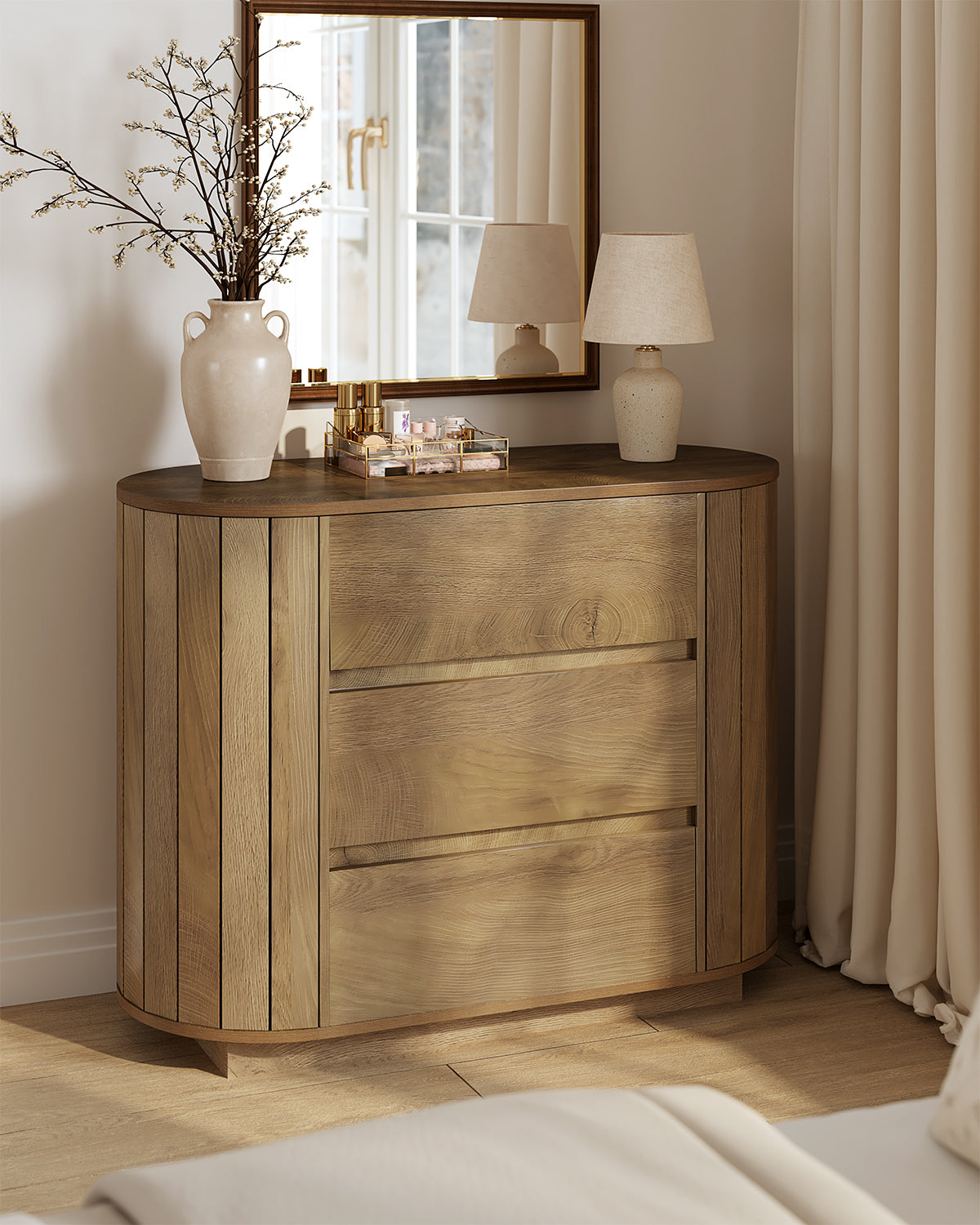 Tribesigns Credenza Moderna in Rovere con 3 Cassetti a Doghe, 90 cm, per Soggiorno