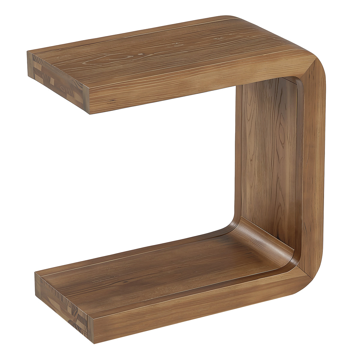 Tavolino Laterale in Legno Massello con Struttura a C a 2 Ripiani, 60 cm