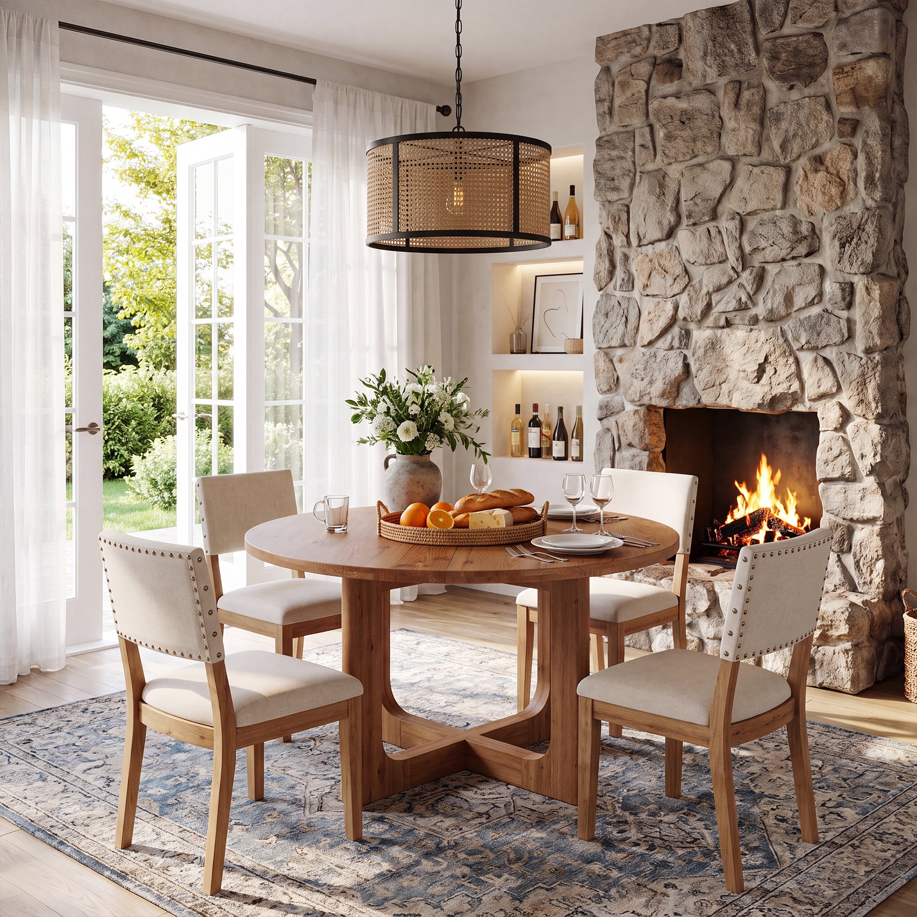 Tribesigns Tavolo da Pranzo Rotondo Country in Legno Massello con Gambe a X, Ø 100 cm, per 2-4 Persone