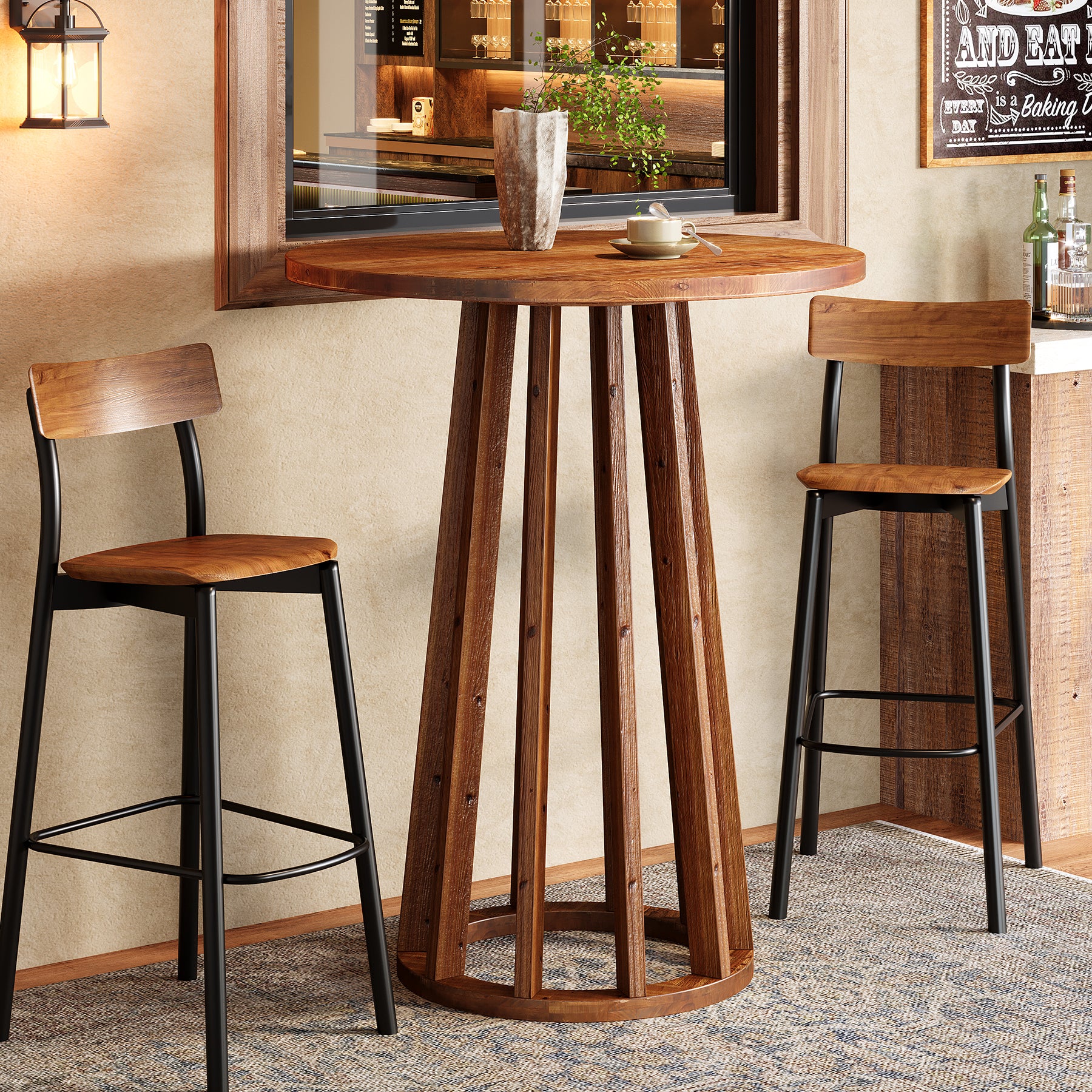 Tribesigns Tavolo da bar da 95 cm, tavolino da cocktail rotondo in legno massello