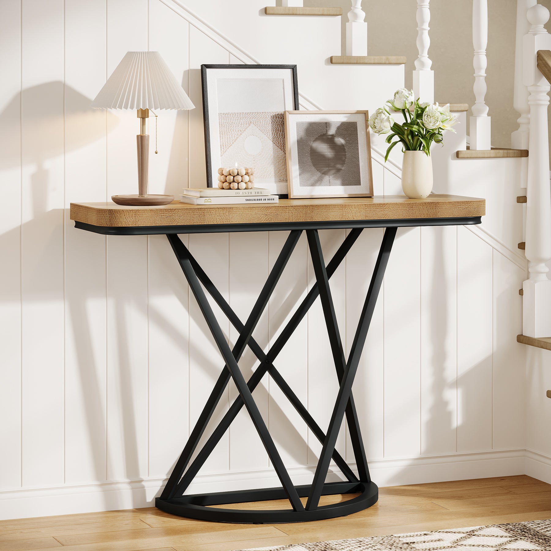 Tribesigns Tavolo consolle da 105 cm, tavolo da ingresso stretto con metallo geometrico Base