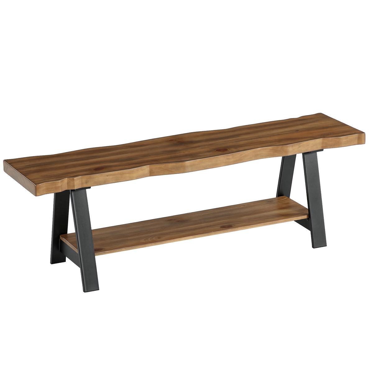 Panca da Pranzo in Legno Massello con Bordo Vivo e Struttura in Metallo, 140 cm