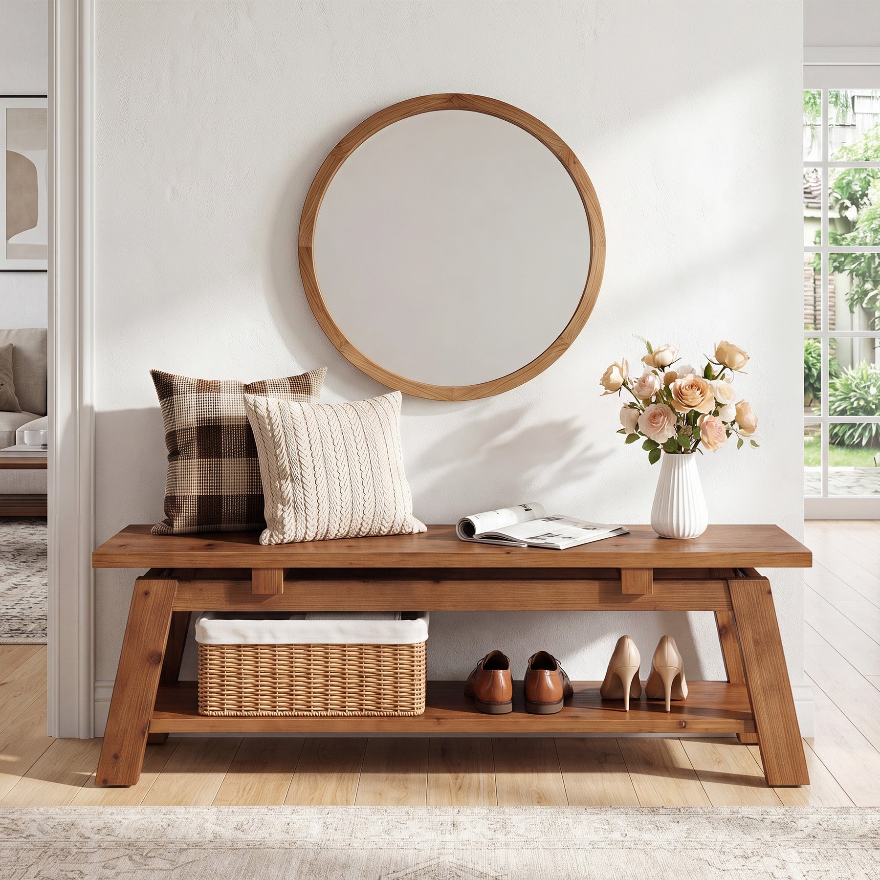 Tribesigns Panca in legno massello da 140 cm con ripiano porta scarpe, ideale per l'ingresso