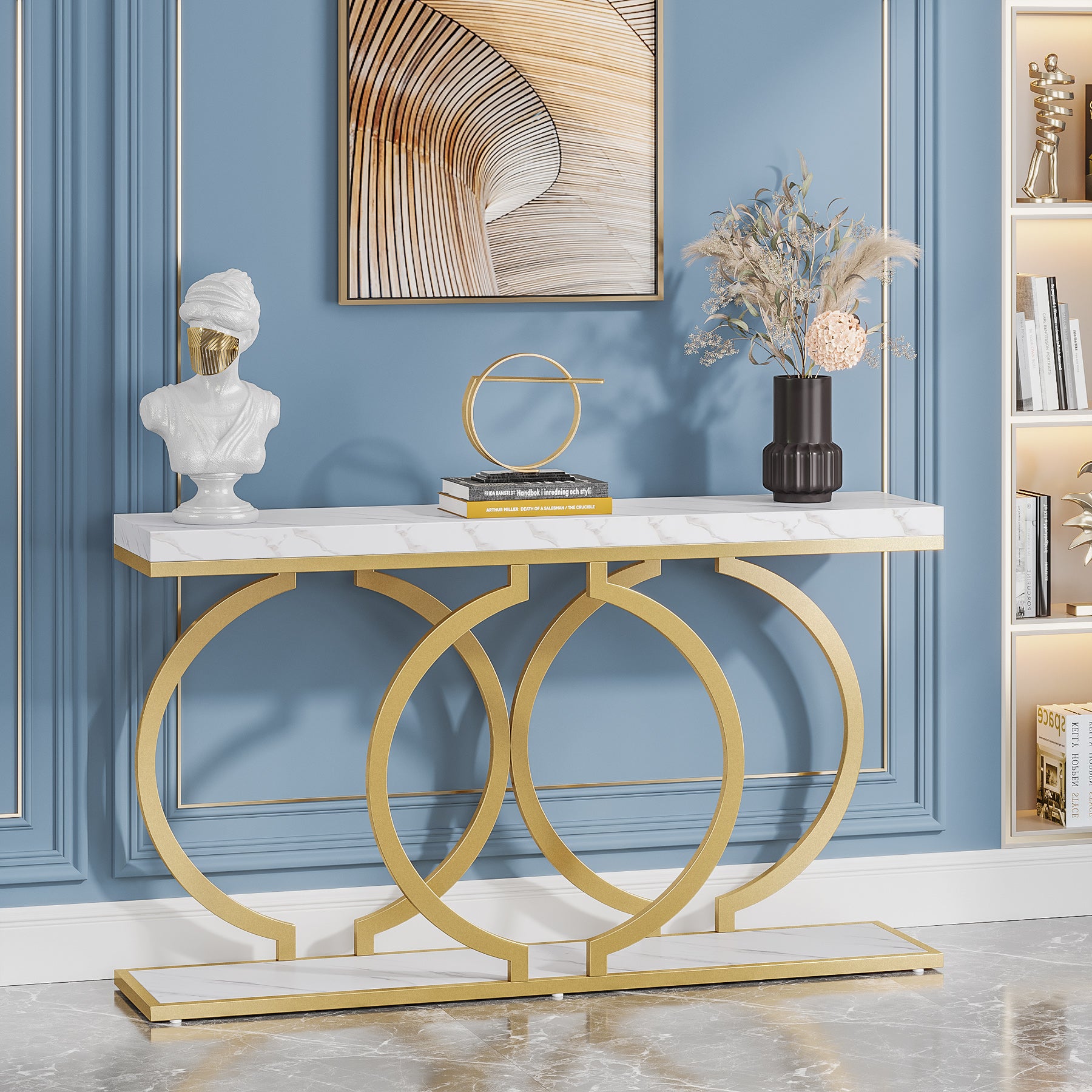 Tribesigns O Shape Console Table, 140 cm Faux Marmo Divano Ingresso Tavolo
