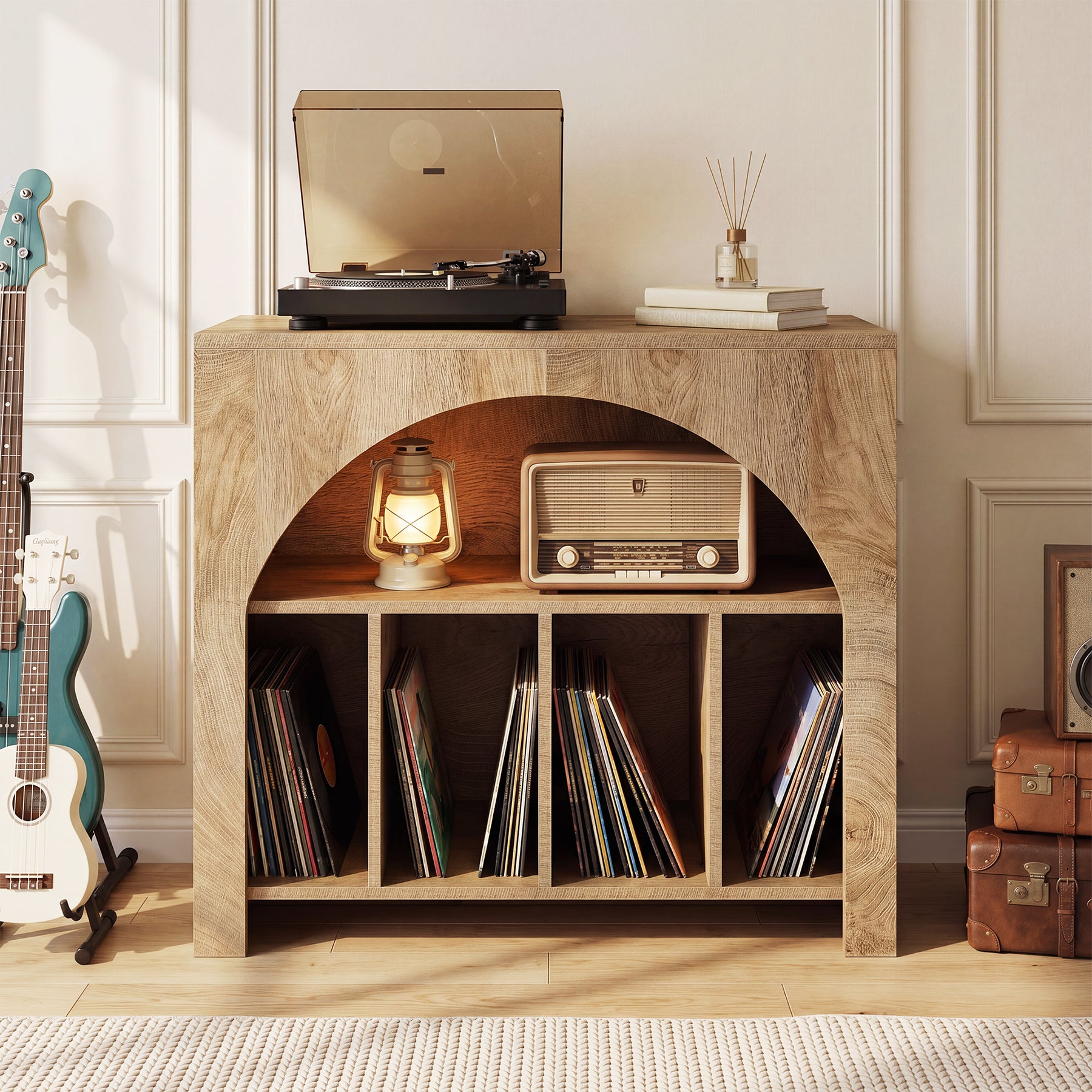 Tribesigns Supporto per giradischi, mobiletto porta dischi in vinile con ripiano integrato