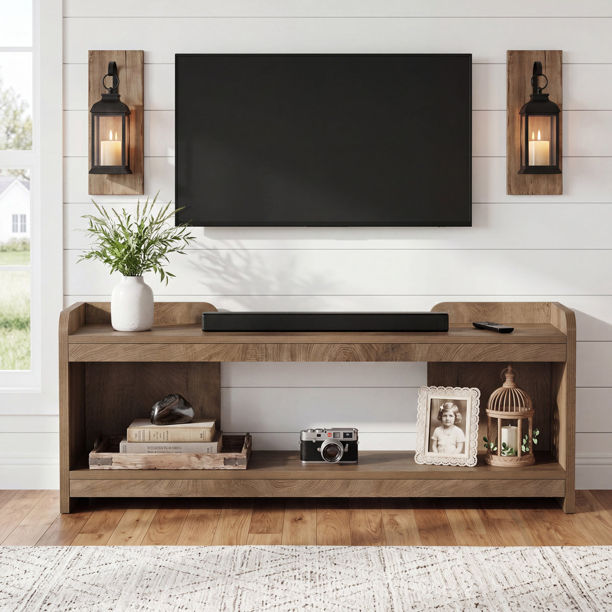 Mobile TV Basso a 2 Ripiani Aperti, 160 cm, per TV fino a 70"