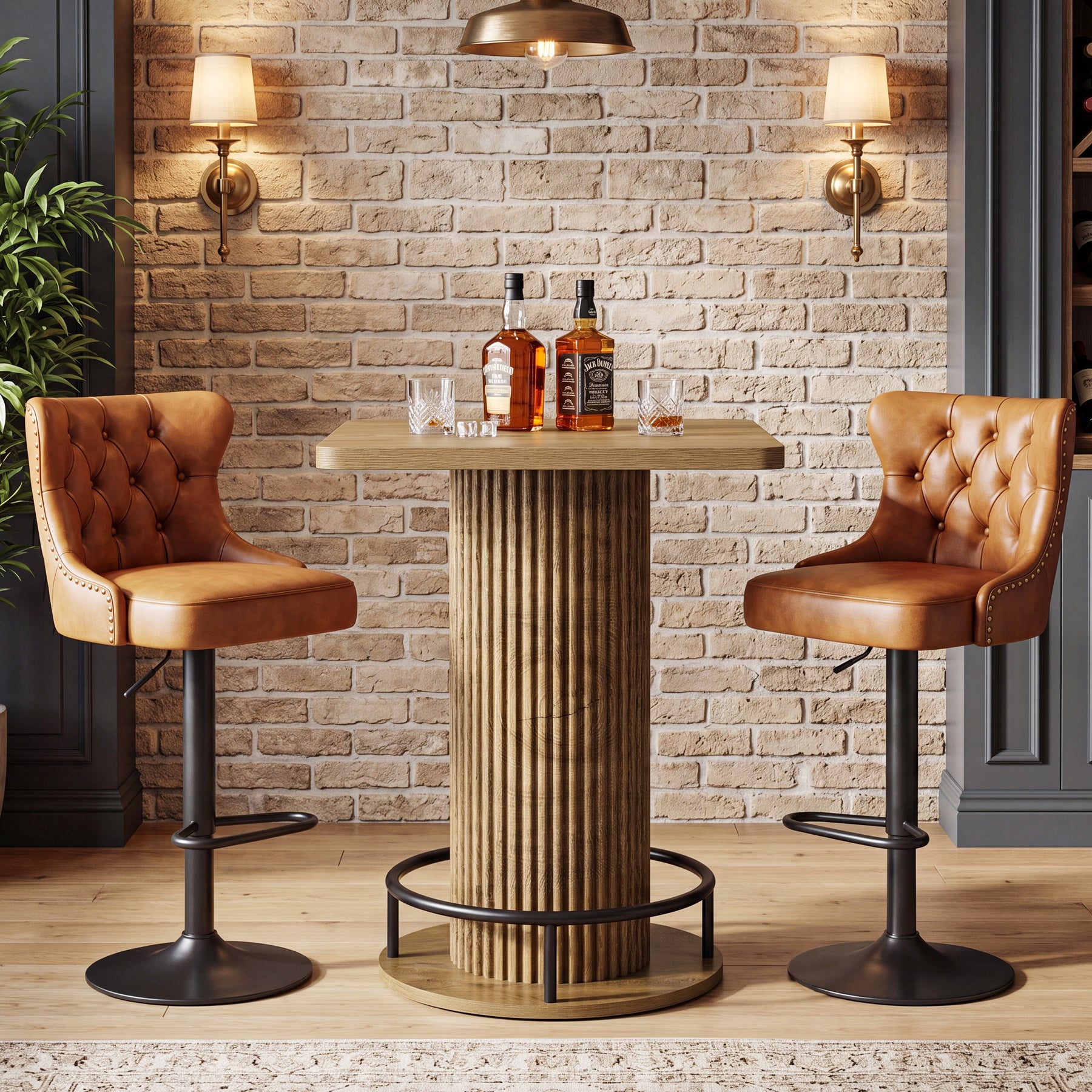 Tavolo da Bar Alto Quadrato Vintage con Poggiapiedi in Metallo, 70 x 70 cm, per Cucina e Soggiorno