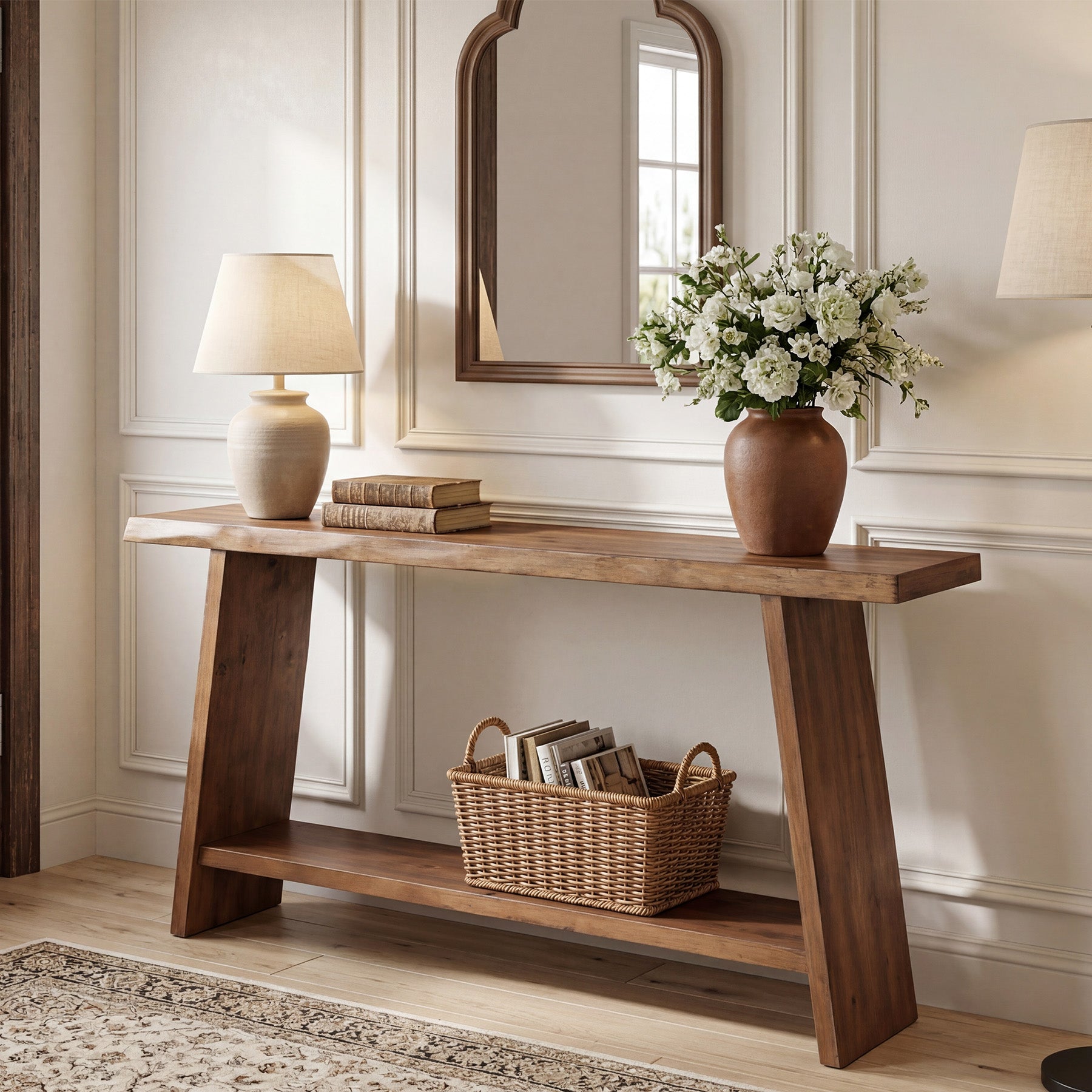Tribesigns Consolle in legno massello da 160 cm con ripiano, tavolo stretto in stile rustico per ingresso e corridoio