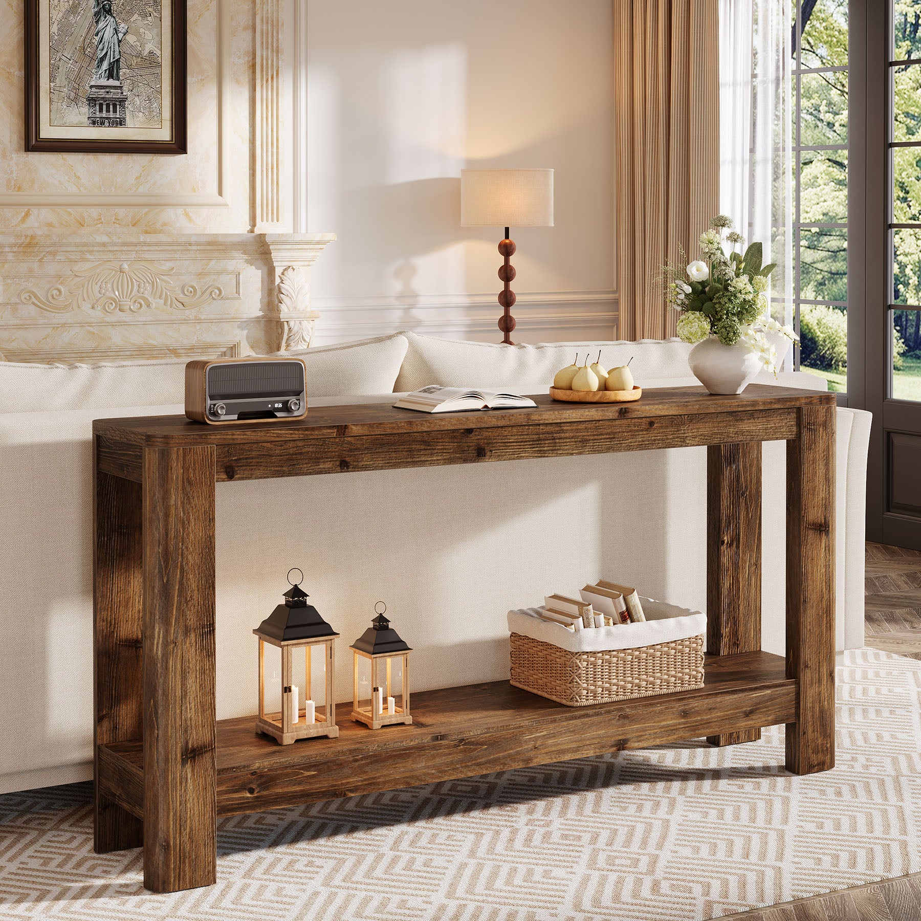 Tribesigns Consolle in legno massello da 160 cm, tavolo sottile in stile rustico per ingresso e corridoio con ripiano