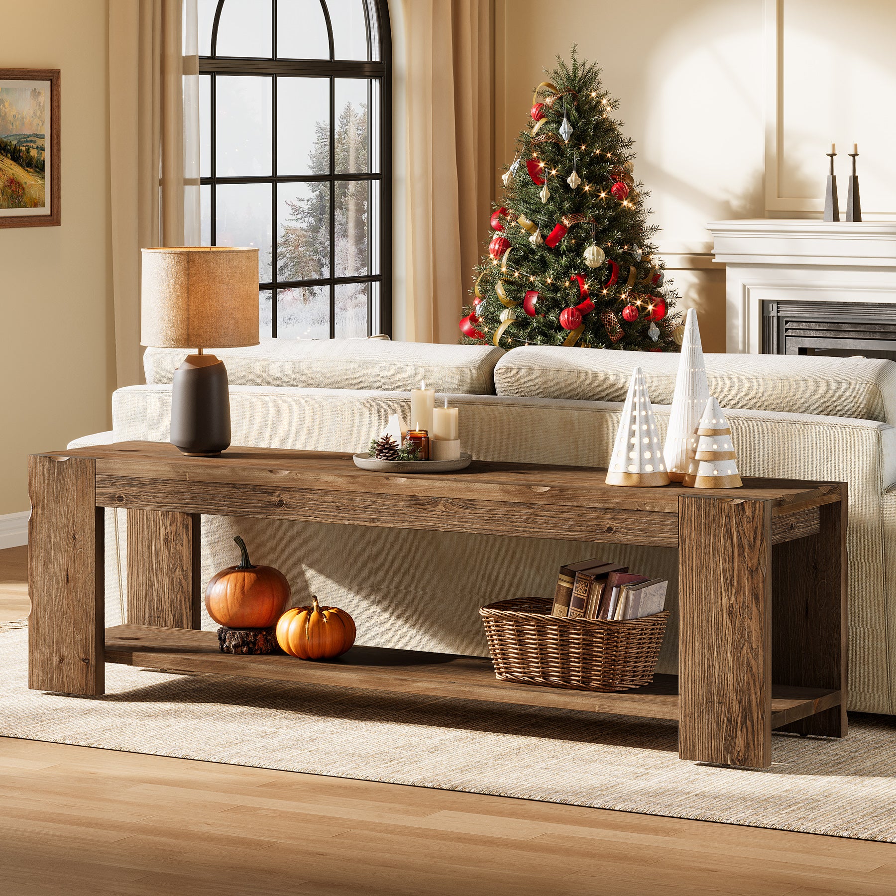 Tribesigns Mobile TV in legno massello da 140 cm, consolle a 2 livelli per TV fino a 60 pollici