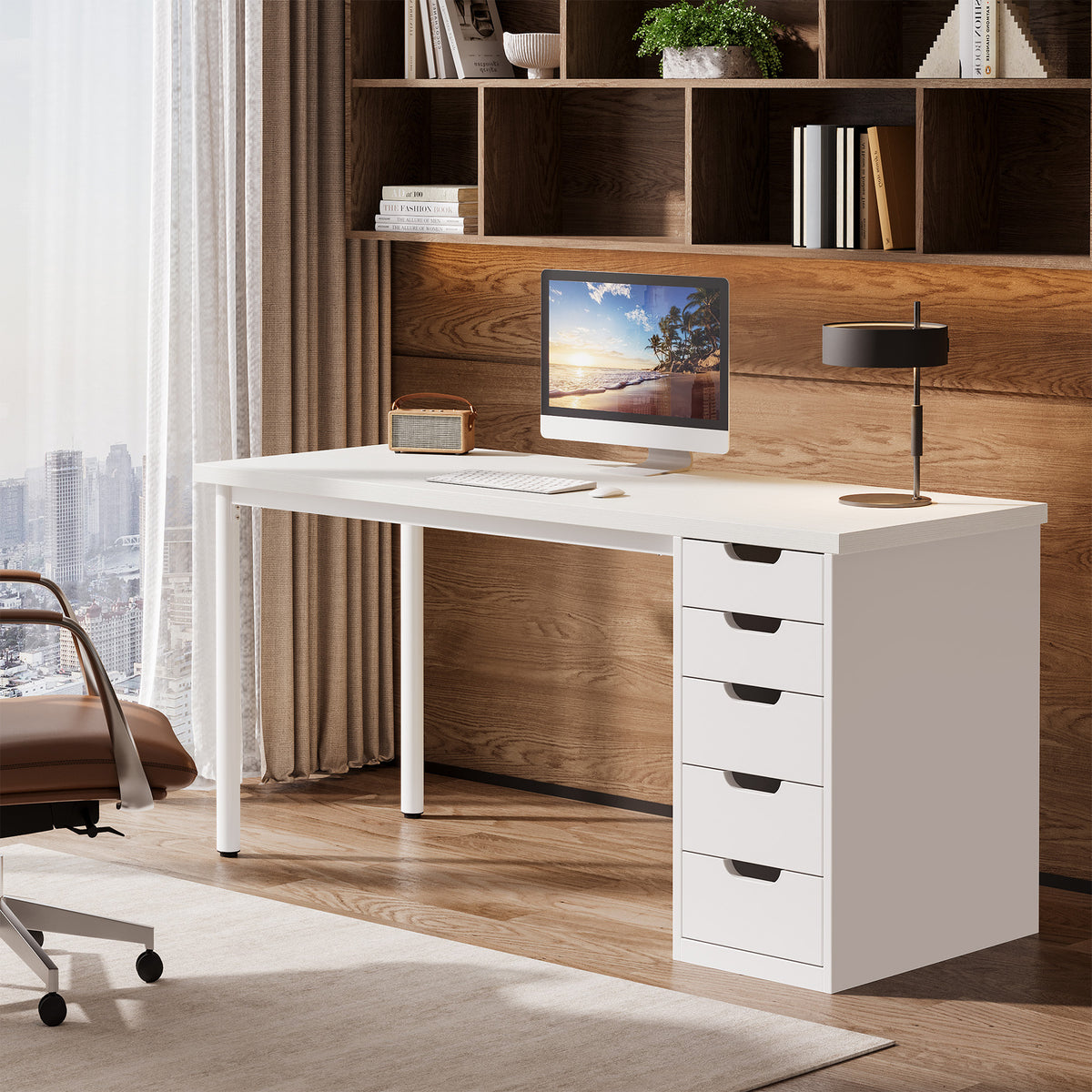 Scrivania Compatta con 5 Cassetti, 120 cm, per Ufficio