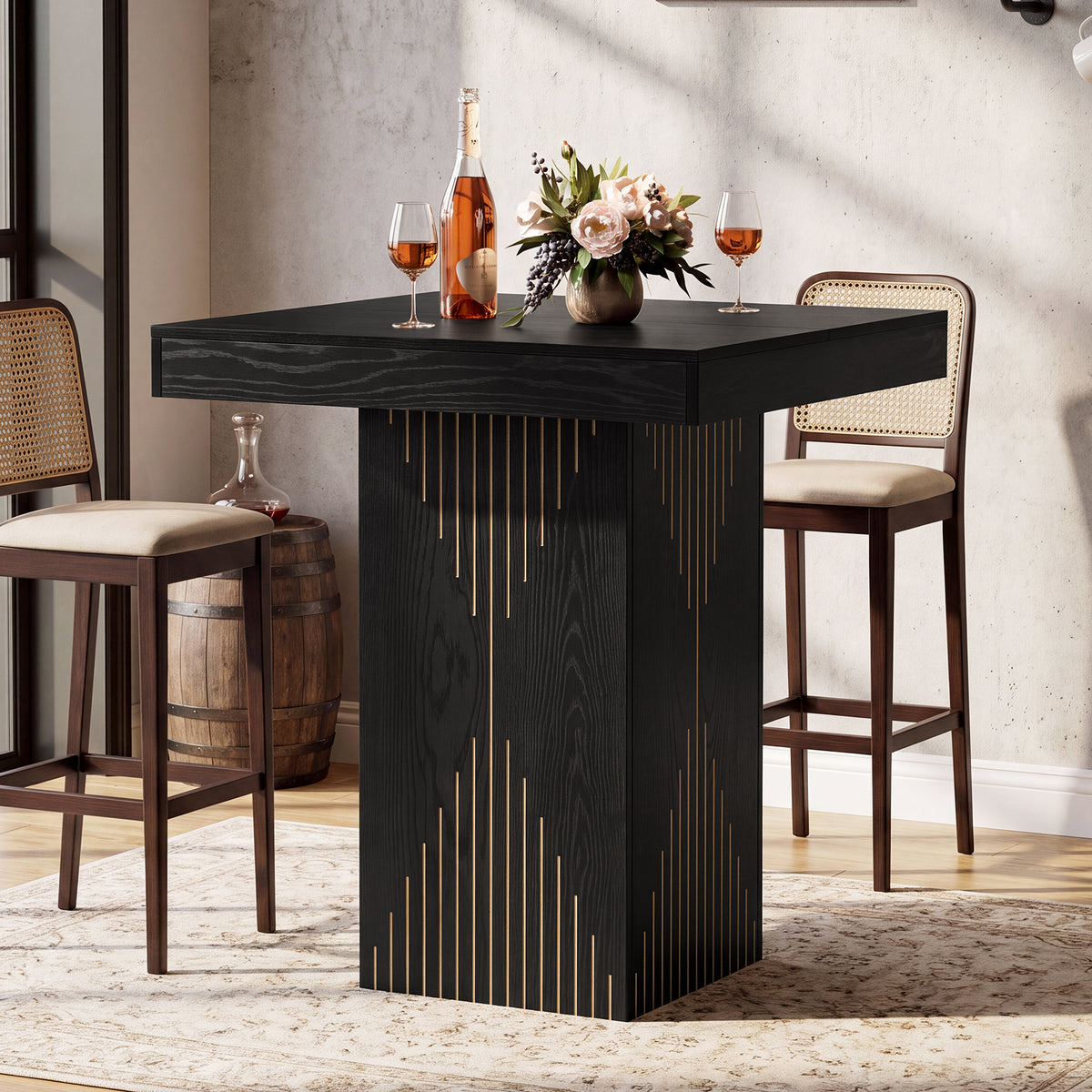 Tavolo Alto da Bar Quadrato con Base a Colonna, 80 x 80 cm, per Cucina e Soggiorno