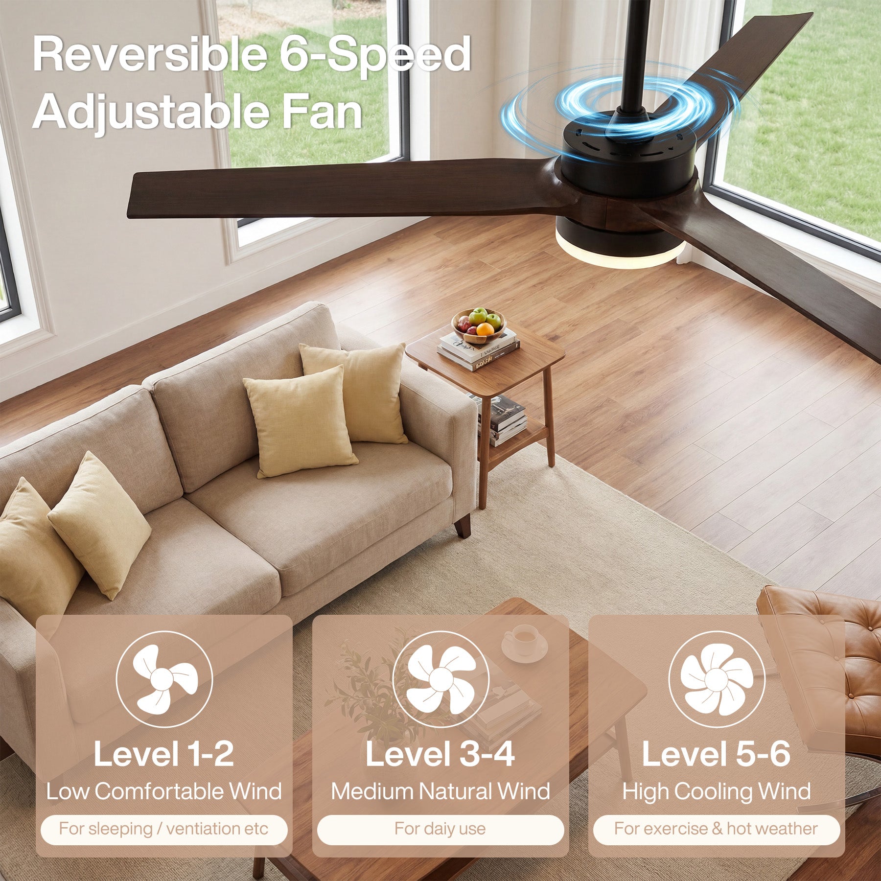 Tribesigns Ventilatore da soffitto da 130 cm con luce, illuminazione LED dimmerabile e ventola reversibile con motore DC silenzioso, telecomando, ventilatore da soffitto intelligente a 3 pale per soggiorno
