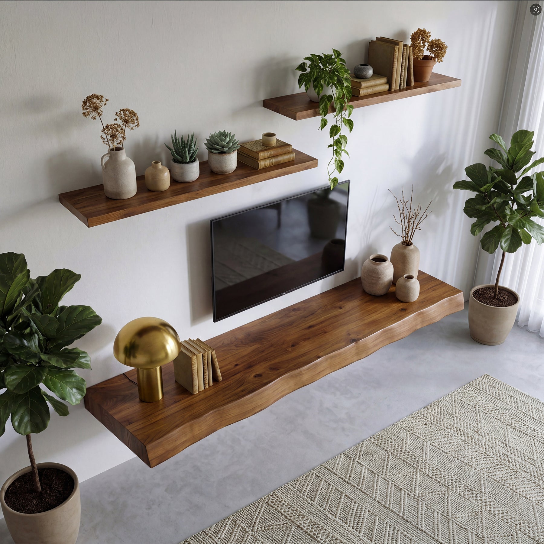 Mobile TV Sospeso in Legno Massello con Vano Contenitore, 160 cm, per TV fino a 65"