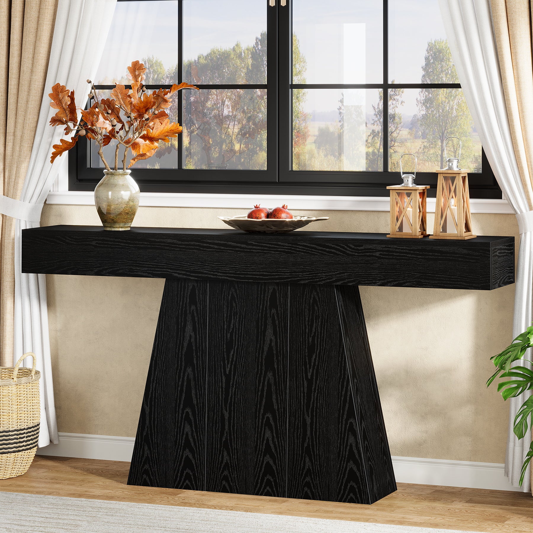 Tribesigns Tavolino da ingresso da 160 cm, consolle moderna con base trapezoidale