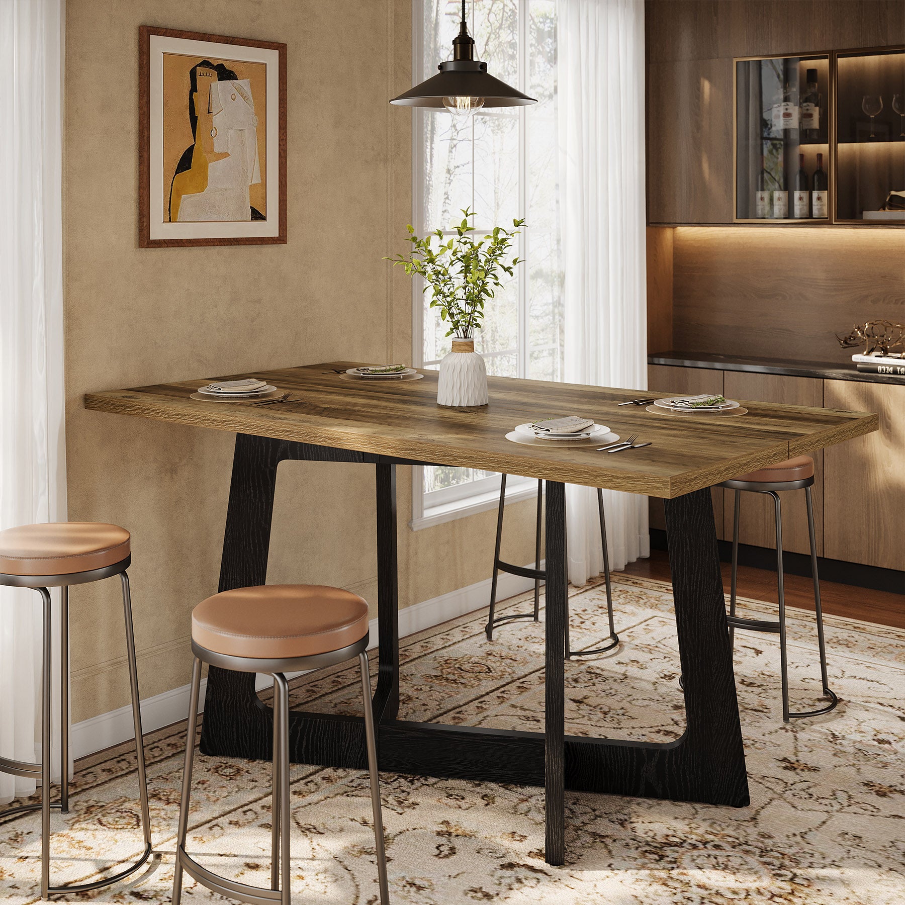 Tribesigns Tavolo da pranzo 120 x 79 cm per 2-4 persone, tavolo da cucina rustico con base robusta ideale per piccoli spazi