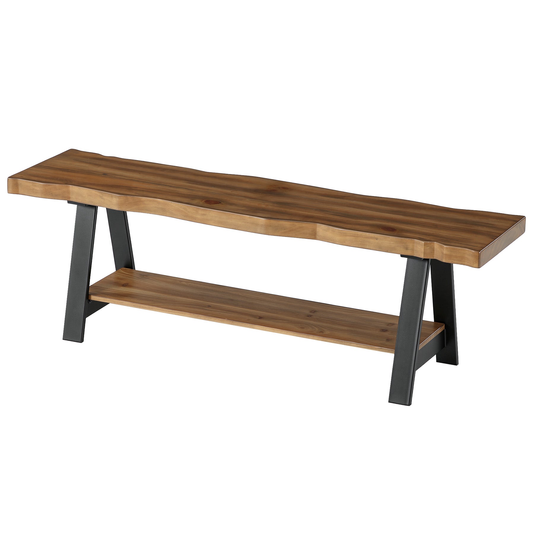 Panca Portascarpe in Legno Massello con Bordo Vivo e 2 Ripiani, 160 cm, per Ingresso