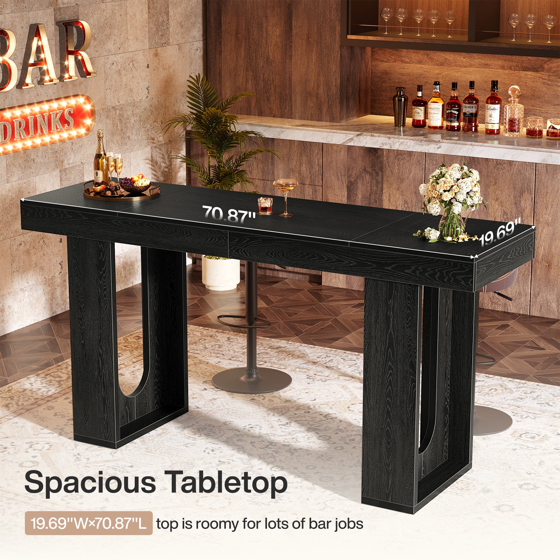 Tribesigns Tavolo Bar Rettangolare con Gambe Robuste, 180 x 50 x 85 cm, per Cucina