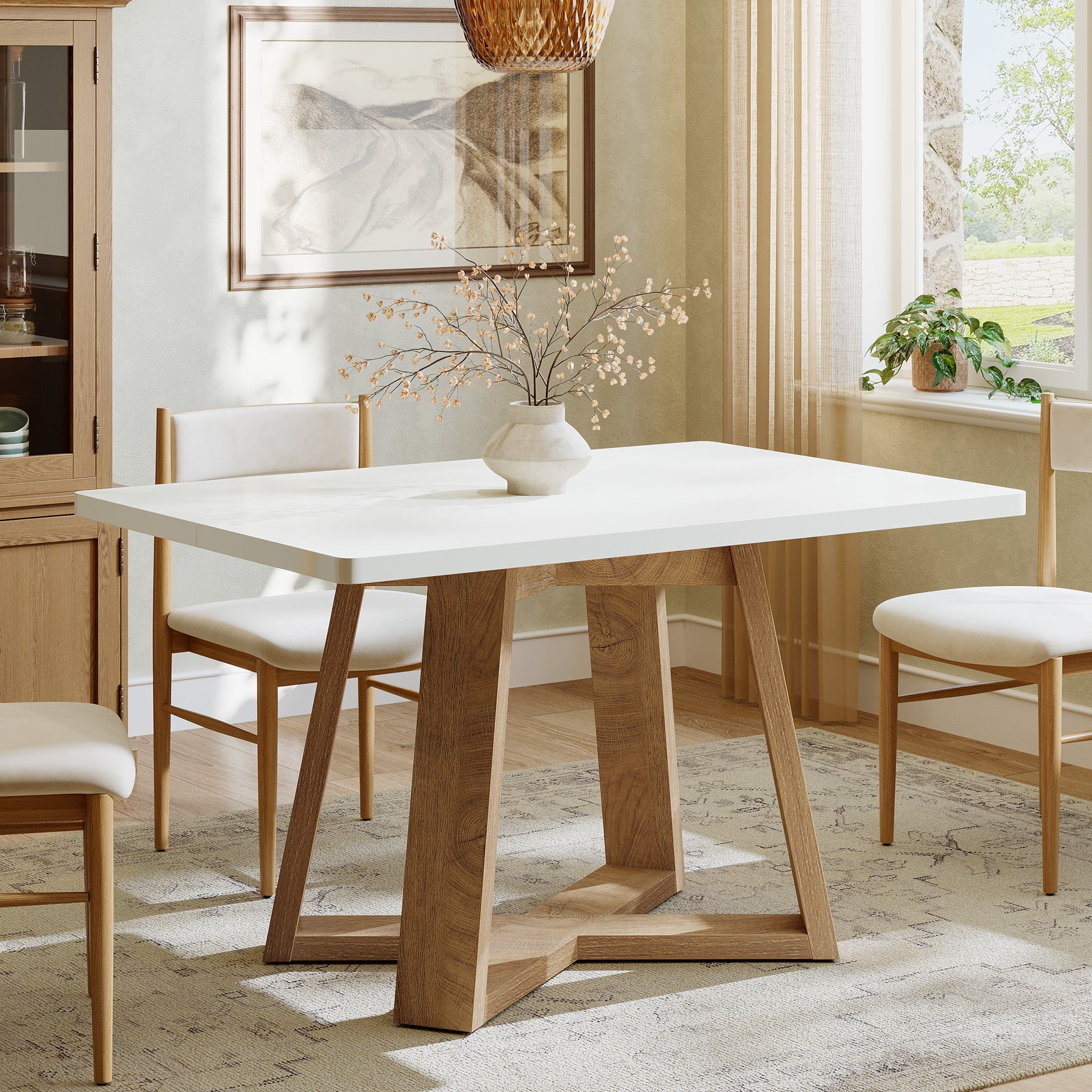 Tribesigns Tavolo da pranzo da 119 cm, moderno tavolo da cucina con gambe in legno