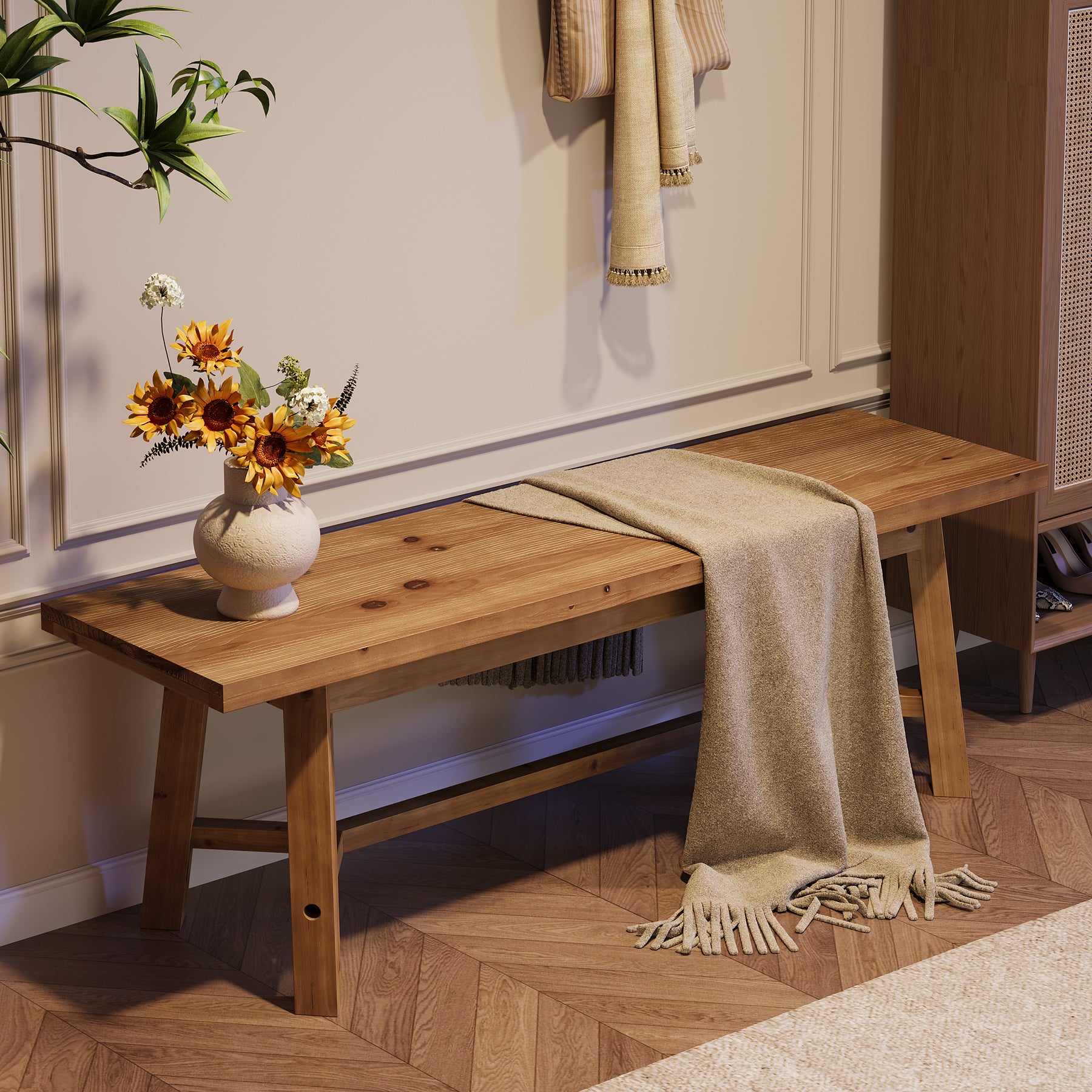 Tribesigns Panca in legno massello, 140 cm, stile rustico, ideale per l'ingresso