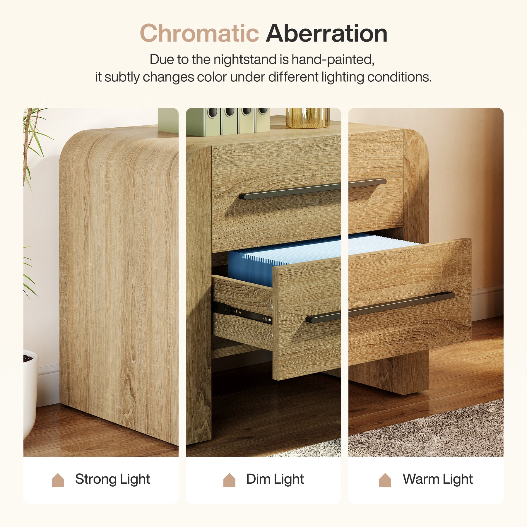 Comodino Moderno con 2 Cassetti e Vano Contenitore, H 70 cm, per Camera da Letto